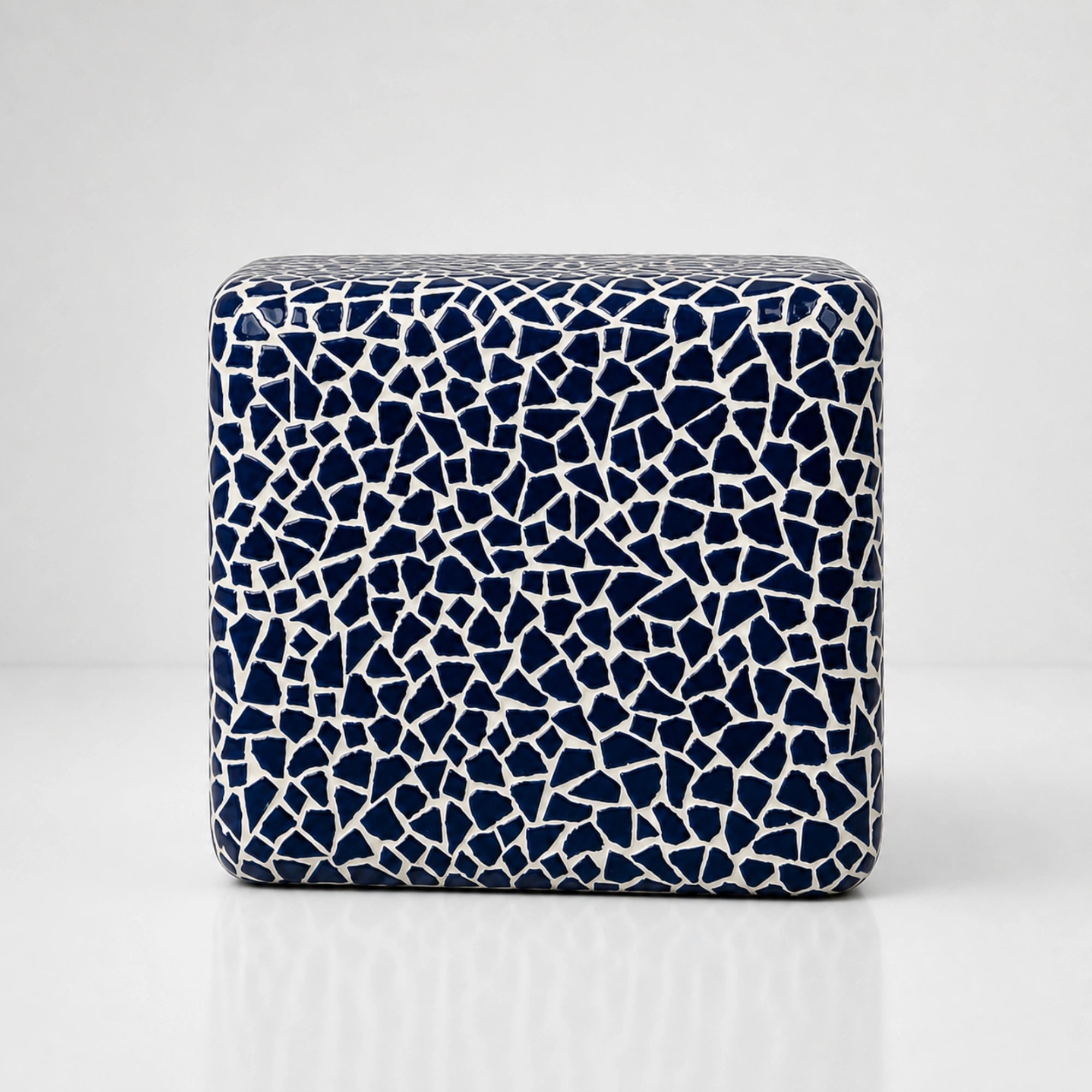 Blue ceramic-mosaic square side table — Milos navy tile accent table