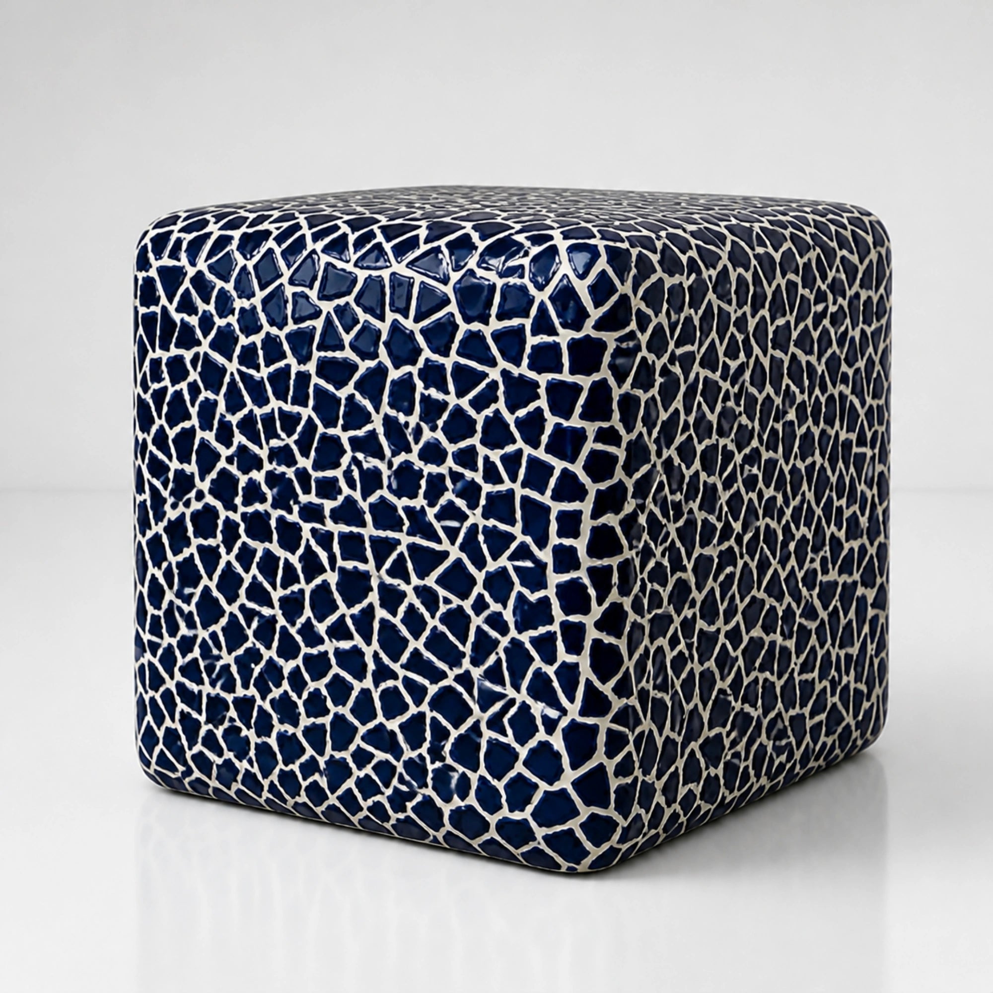 Blue ceramic-mosaic square side table — Milos navy tile accent table — view 2