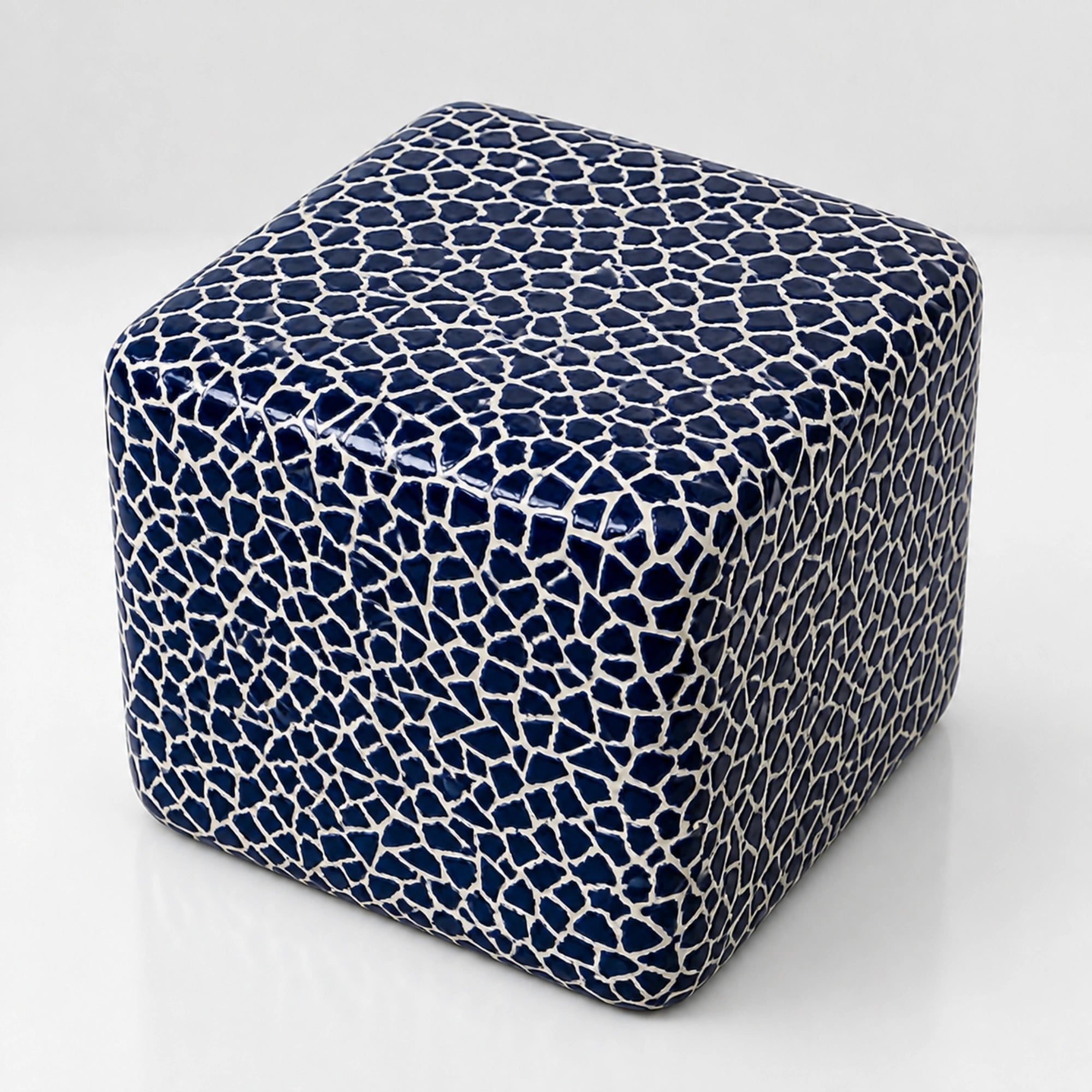 Blue ceramic-mosaic square side table — Milos navy tile accent table — view 4