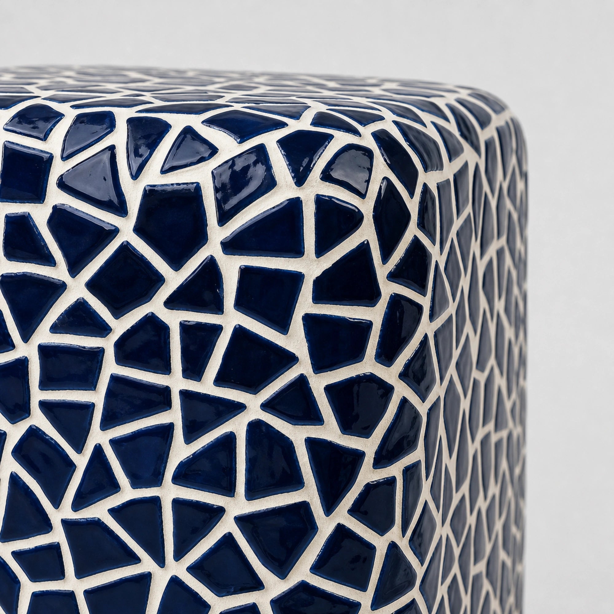 Blue ceramic-mosaic square side table — Milos navy tile accent table — view 5