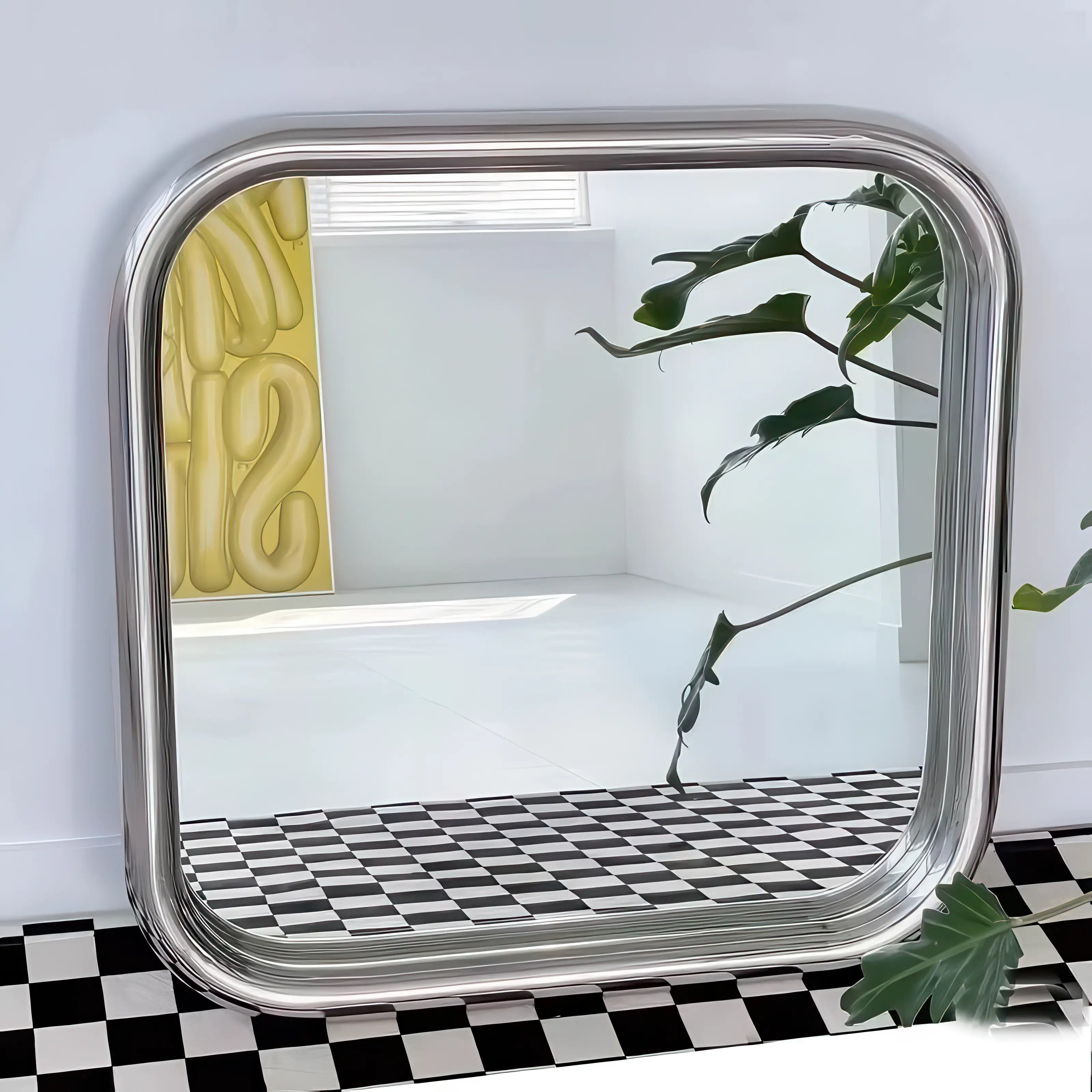 Chrome Bold Square Mirror Mirror Interior Moderna