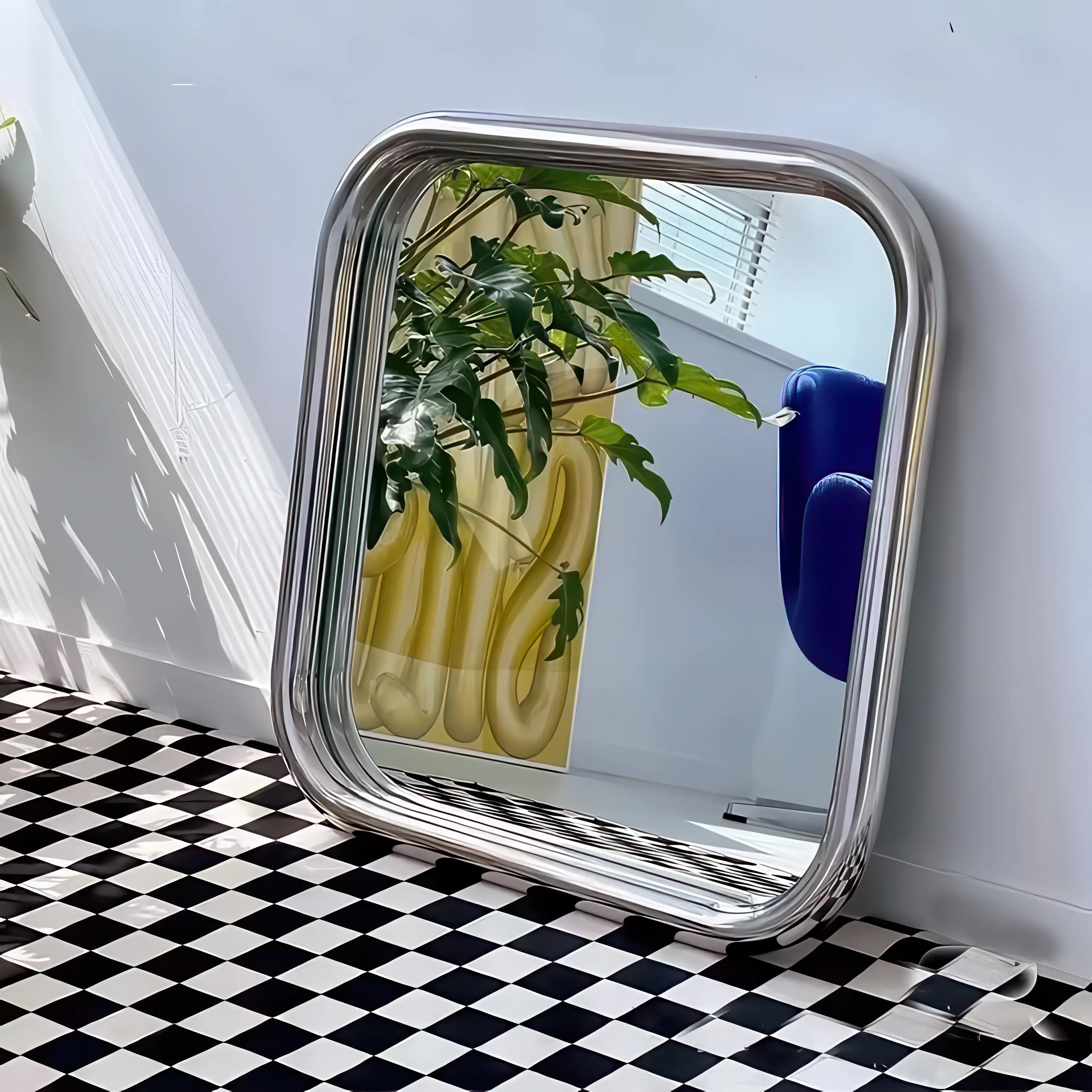 Chrome Bold Square Mirror Mirror Interior Moderna