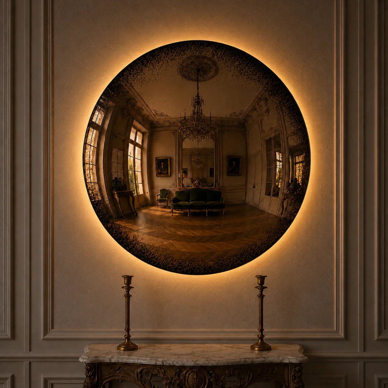 Convex Glow Mirror | Antiqued Cognac Halo Mirror Interior Moderna