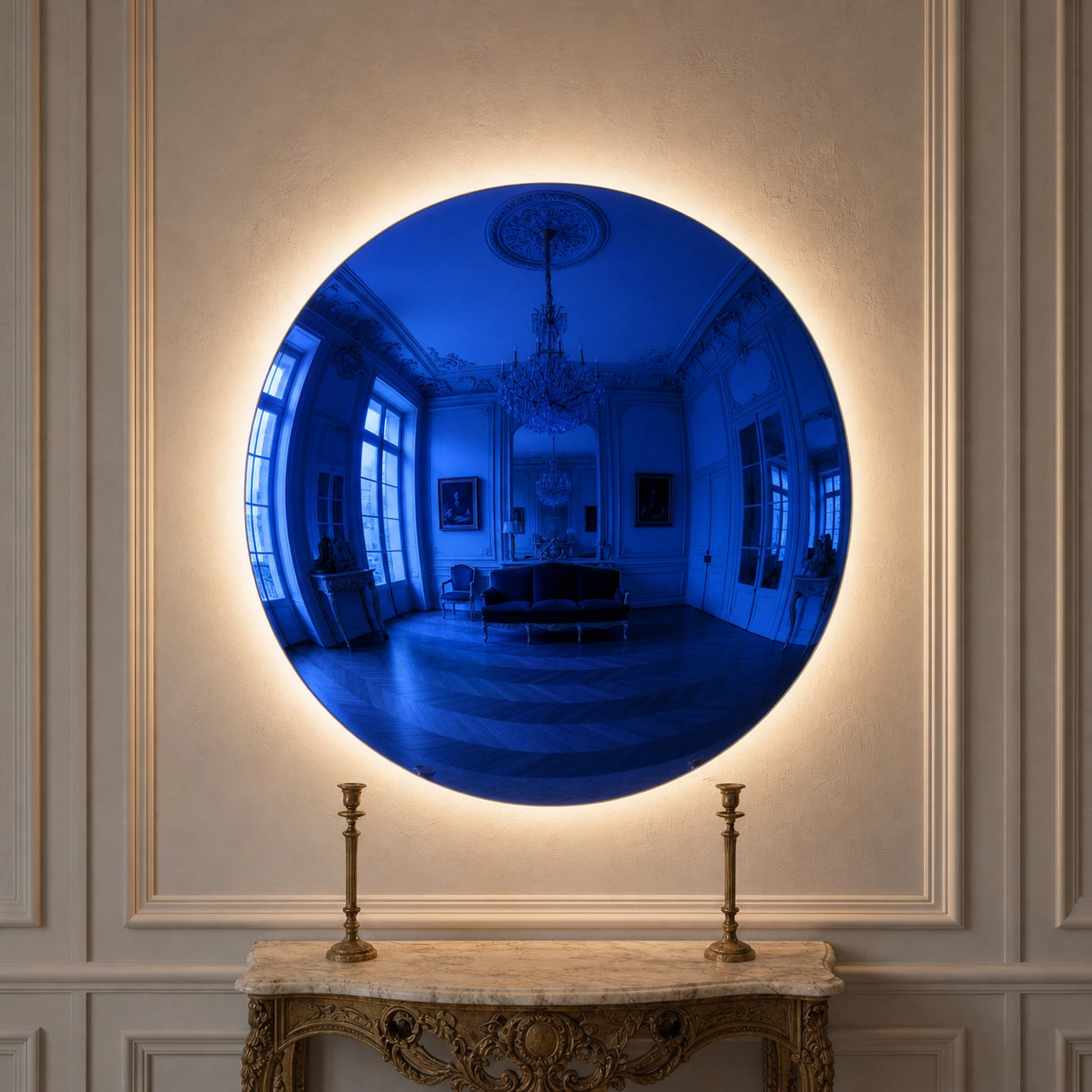Convex Glow Mirror | Deep Blue Halo Interior Moderna