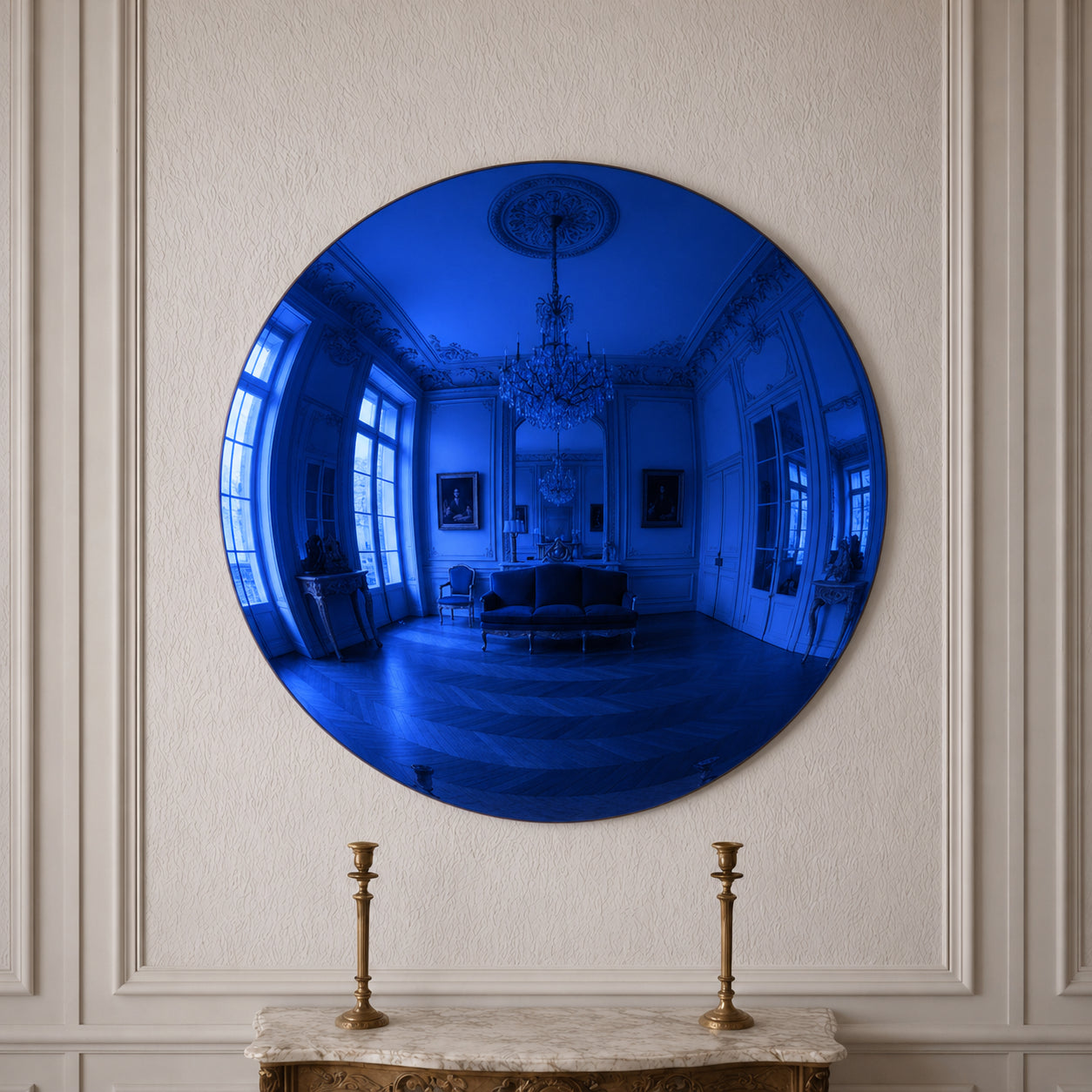 Convex Glow Mirror | Deep Blue Halo Interior Moderna
