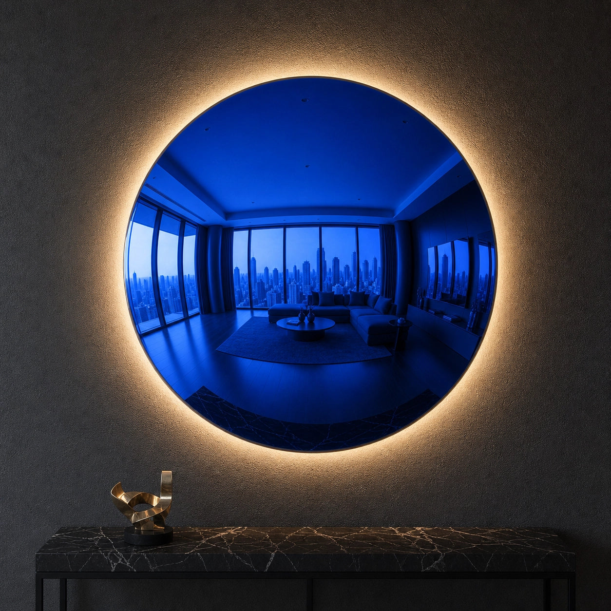 Convex Glow Mirror | Deep Blue Halo Interior Moderna