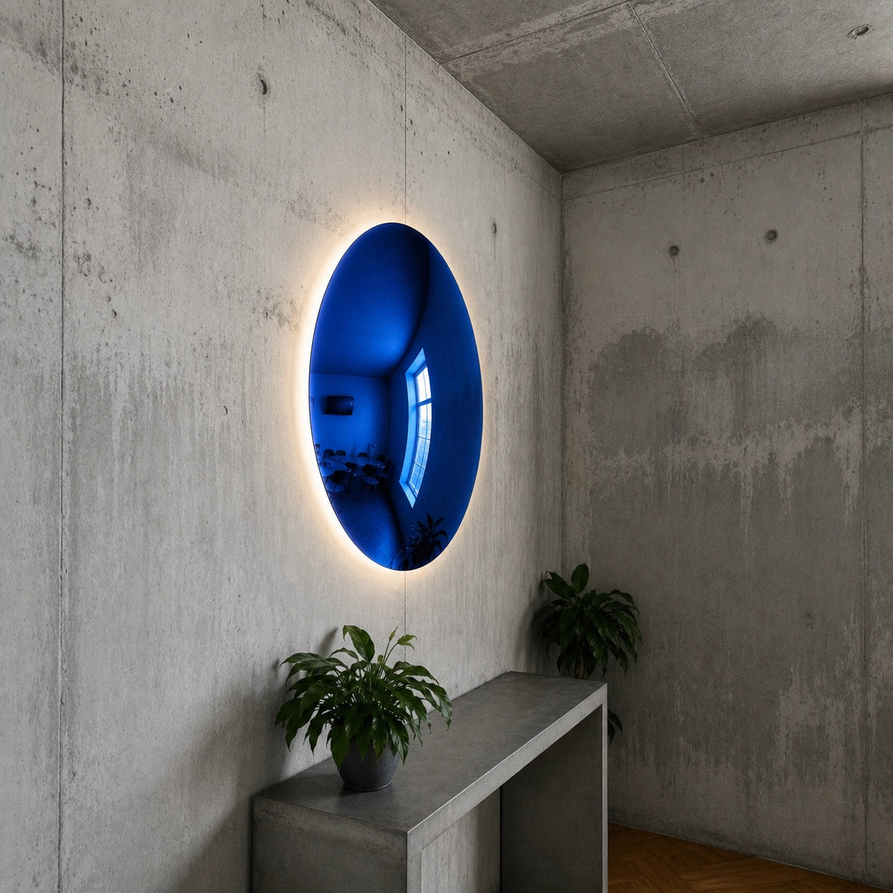 Convex Glow Mirror | Deep Blue Halo Interior Moderna