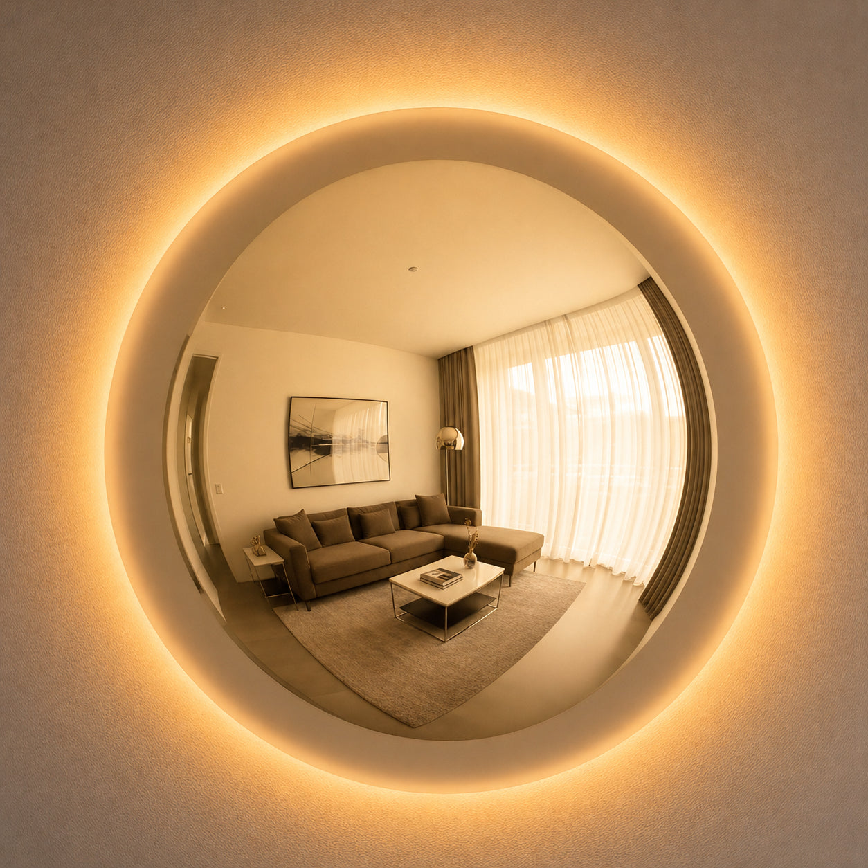 Convex Glow Mirror | Golden Halo Mirror Interior Moderna