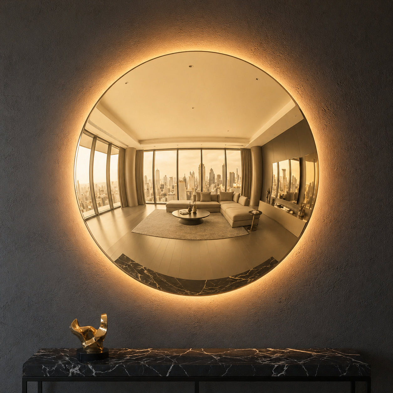Convex Glow Mirror | Golden Halo Mirror Interior Moderna