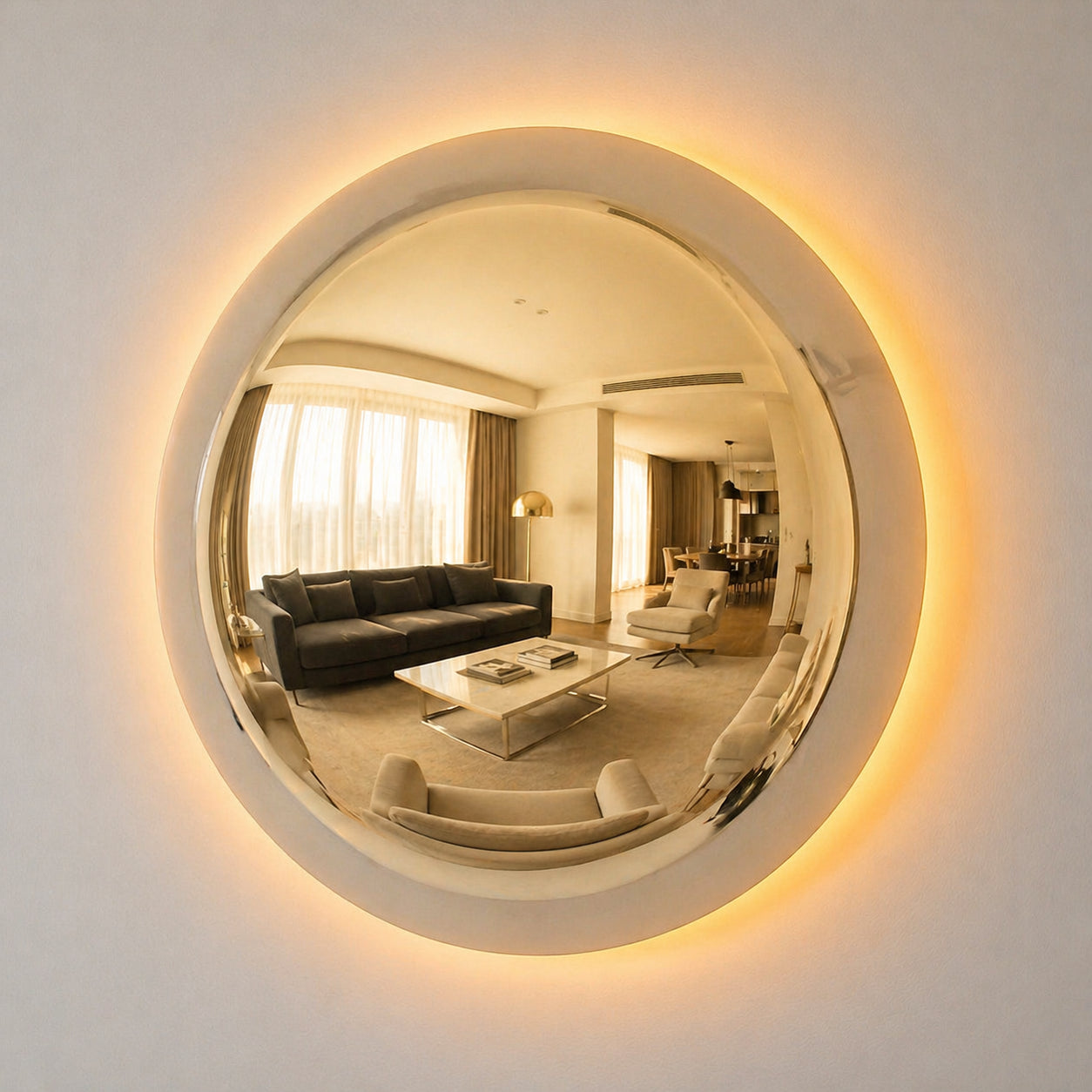 Convex Glow Mirror | Golden Halo Mirror Interior Moderna