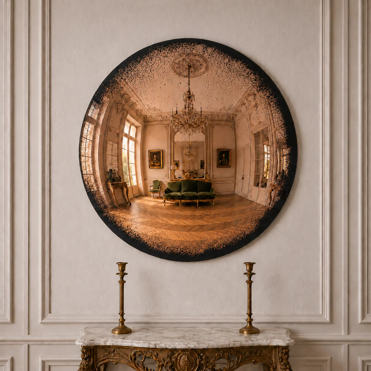 Convex Mirror | Antiqued Cognac Mirror Interior Moderna