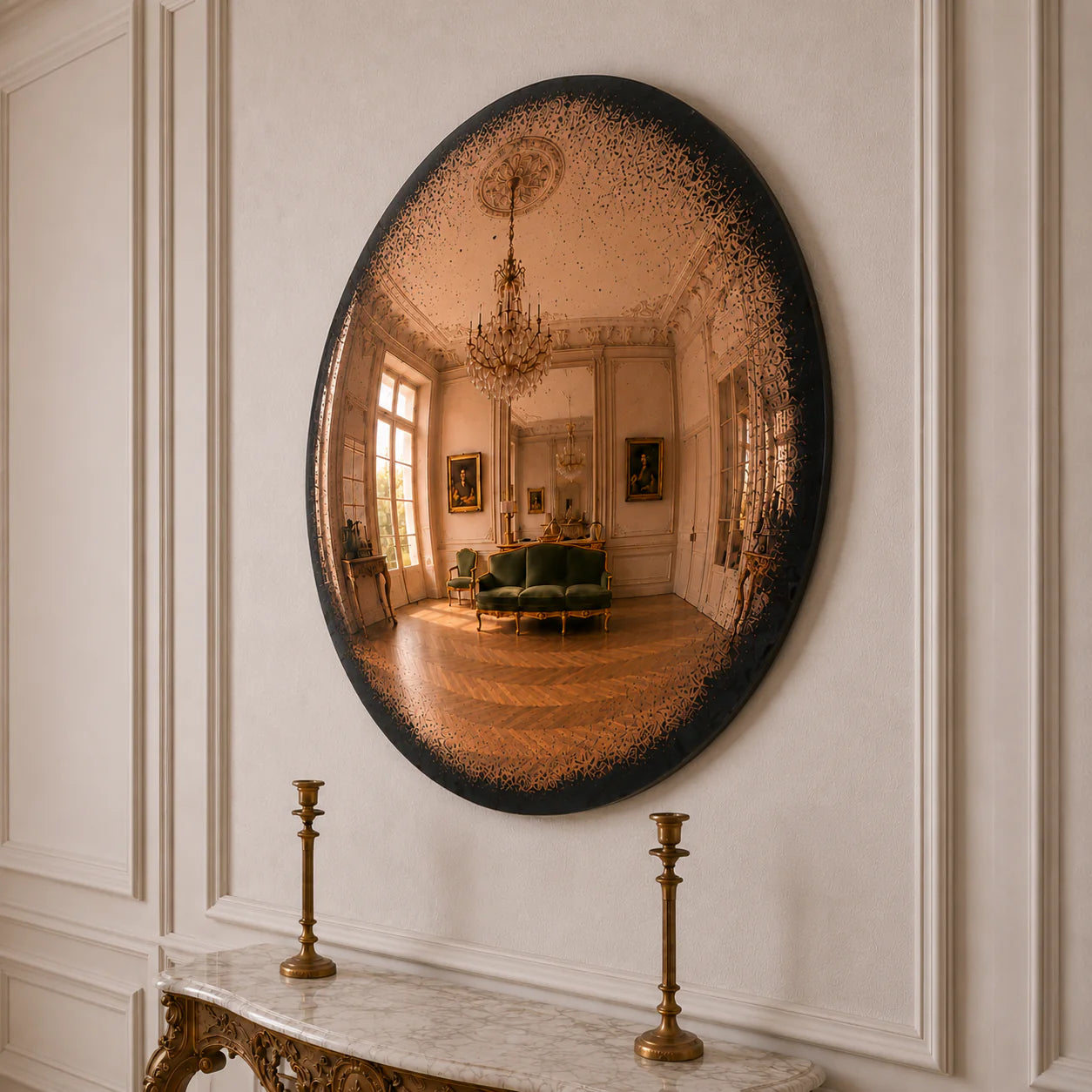 Convex Mirror | Antiqued Cognac Mirror Interior Moderna