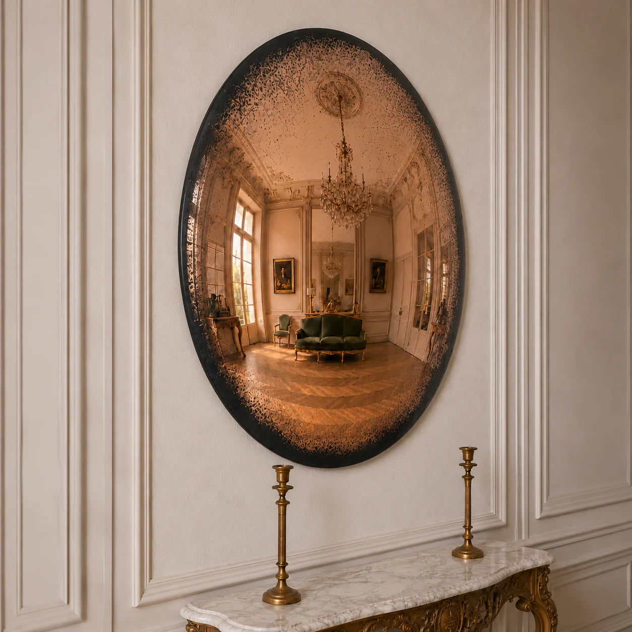 Convex Mirror | Antiqued Cognac Mirror Interior Moderna