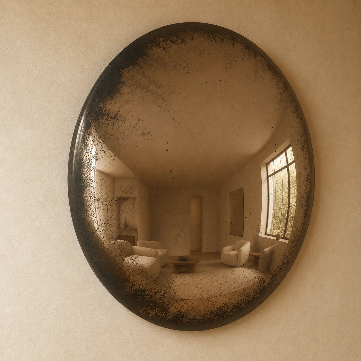 Convex Glow Mirror | Antiqued Cognac Halo Mirror Interior Moderna