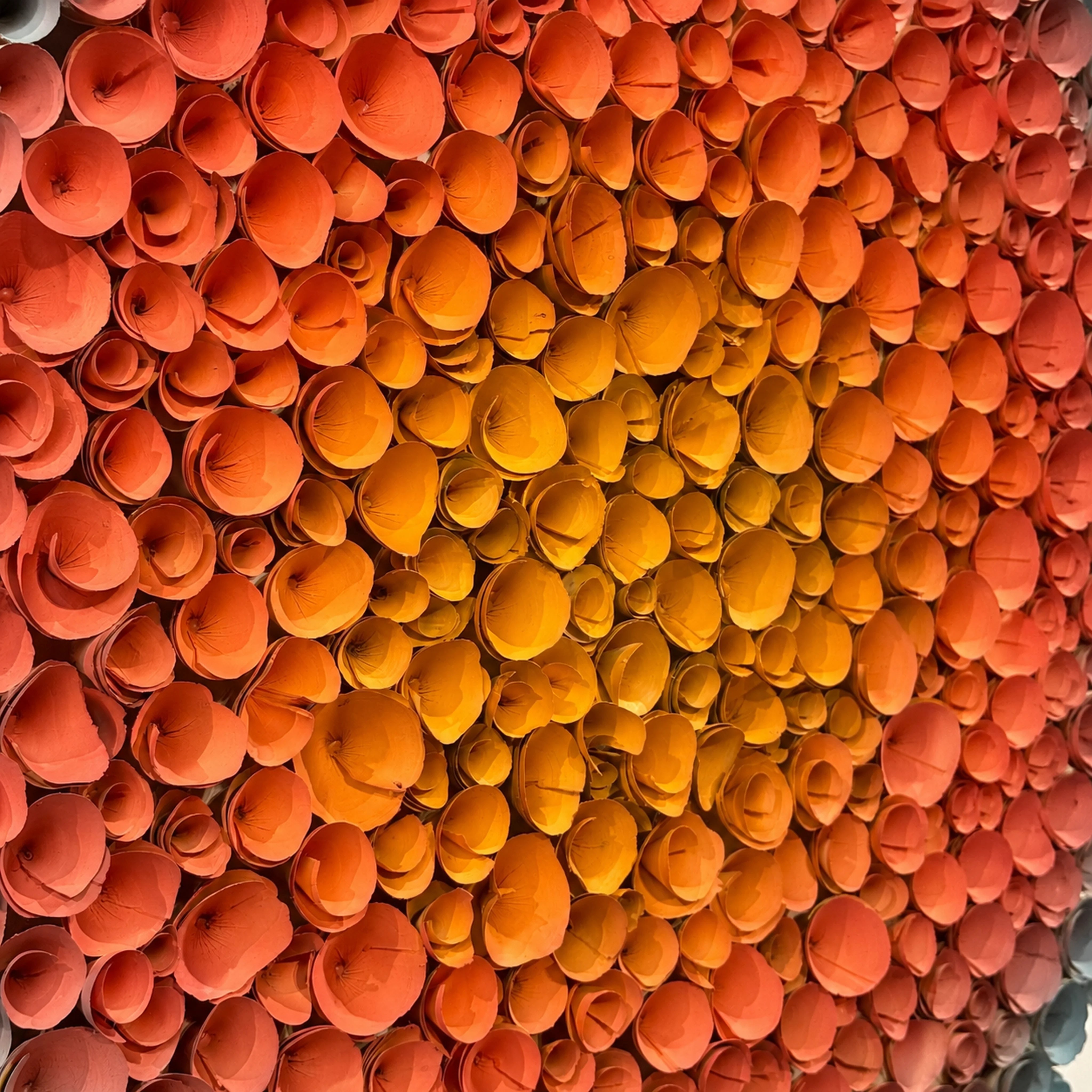 Close detail of the molten amber core of Coronal Bloom paper wall art