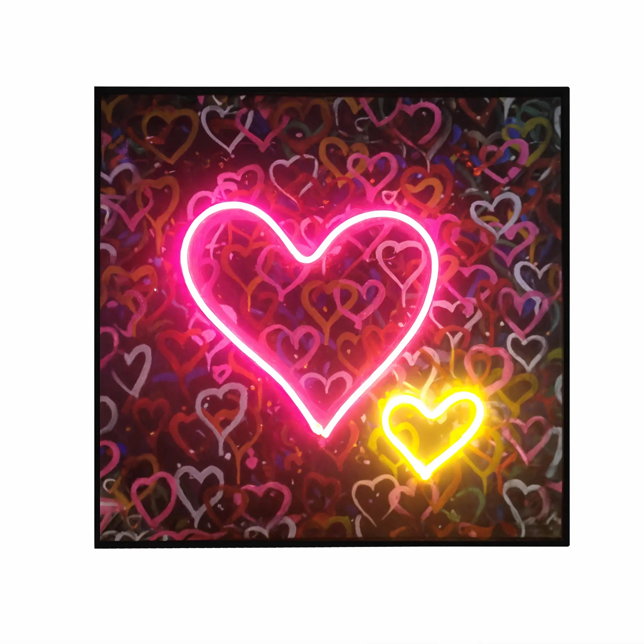 Banksy Hearts Street Art | LED Canvas | Pink Neon Heart Wall Décor Wall Art Interior Moderna