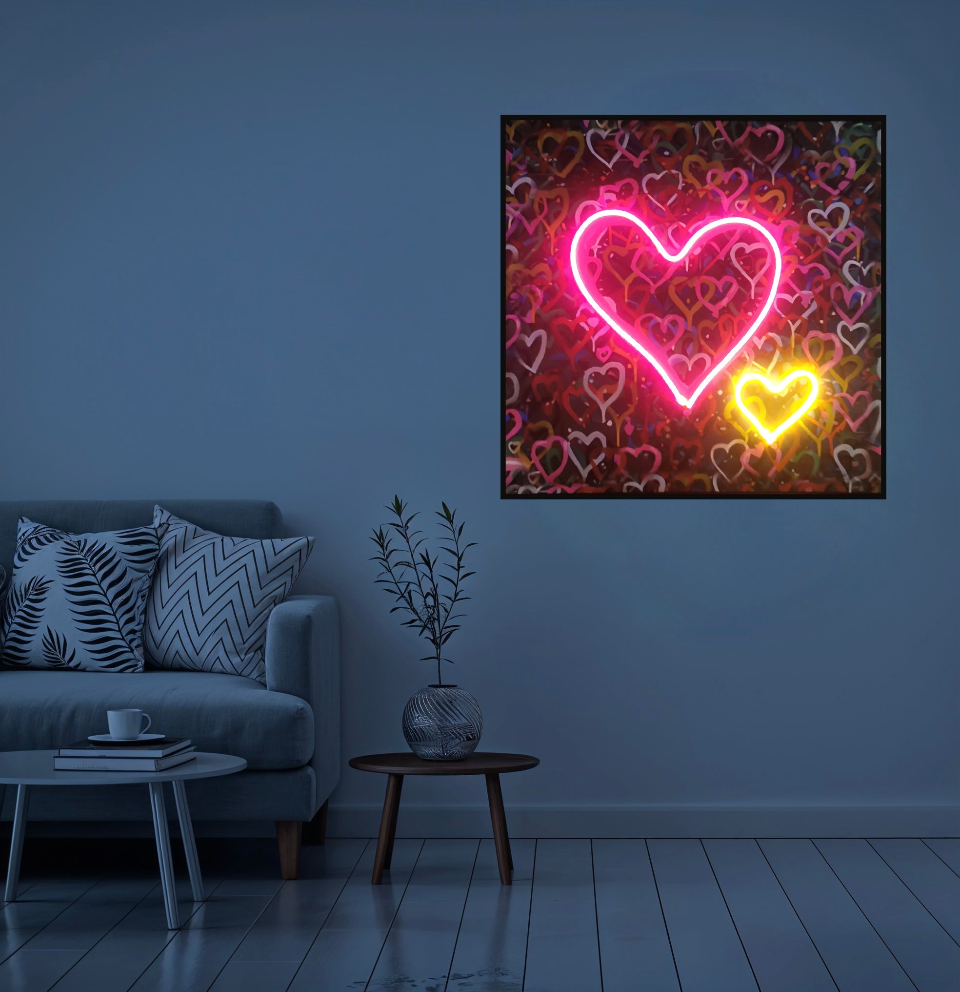 Banksy Hearts Street Art | LED Canvas | Pink Neon Heart Wall Décor Wall Art Interior Moderna