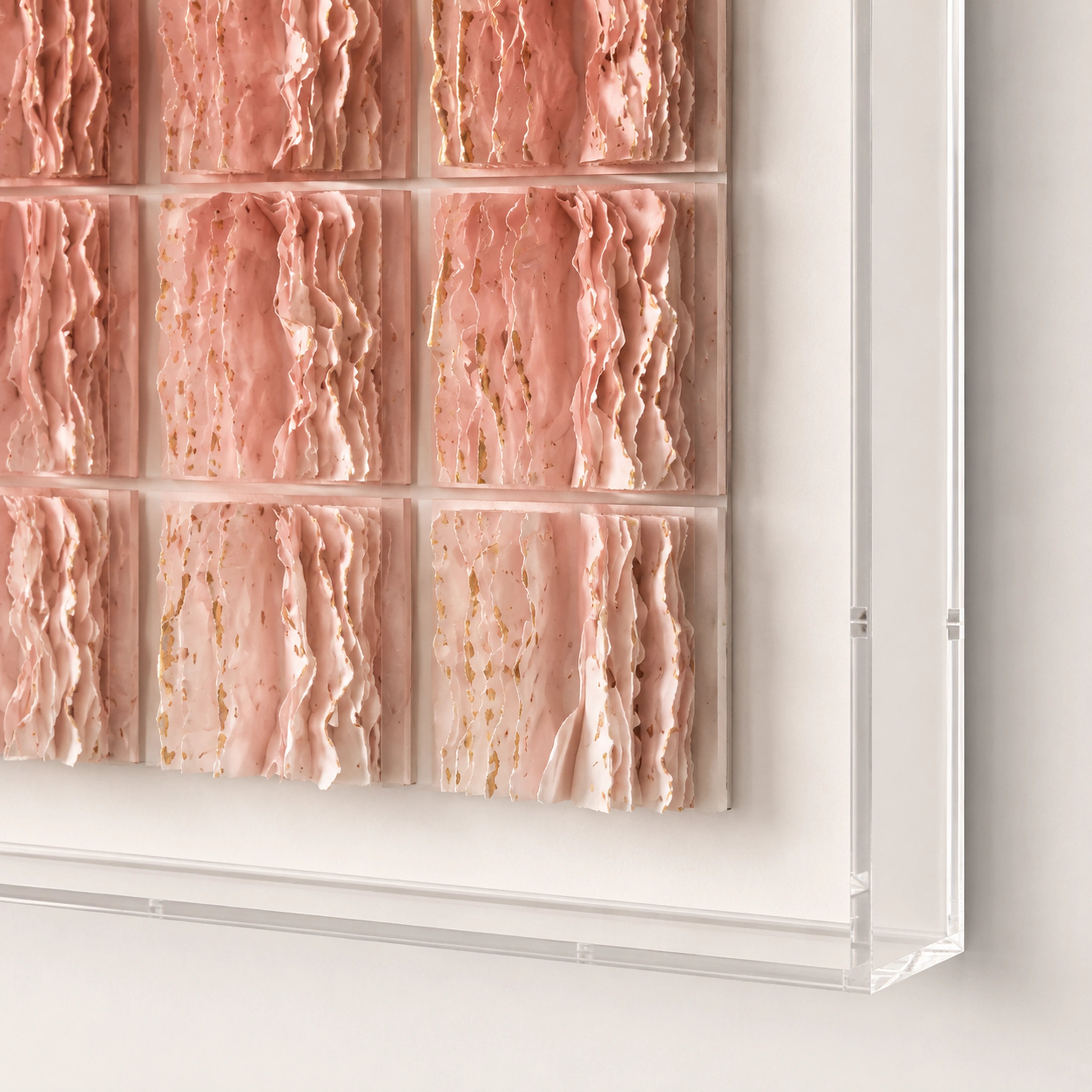 Garnet Ombré — garnet-to-white ombré layered paper-tile wall art in a clear acrylic box
