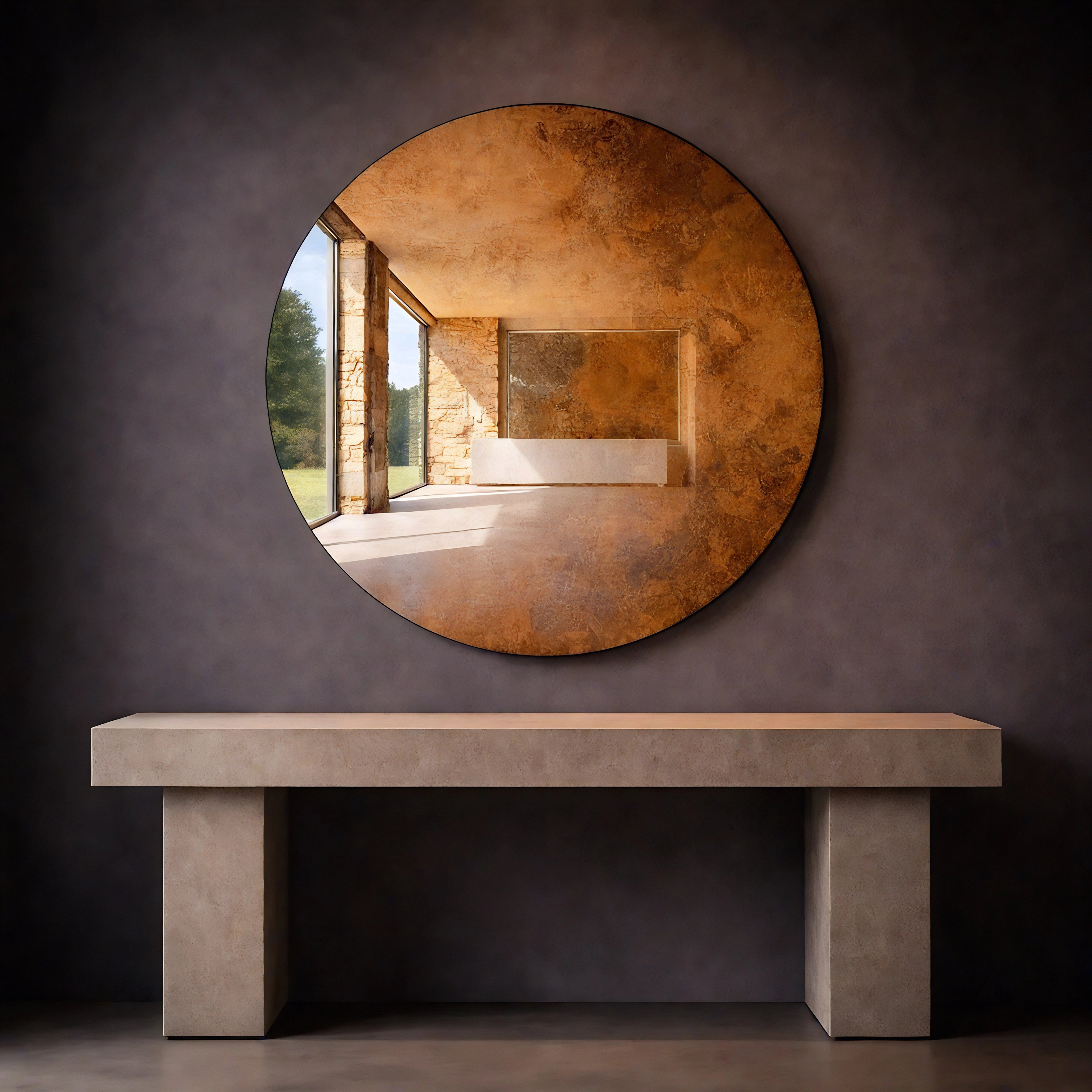 Antiqued Round Mirror | Aurelia Dusk Mirror Interior Moderna