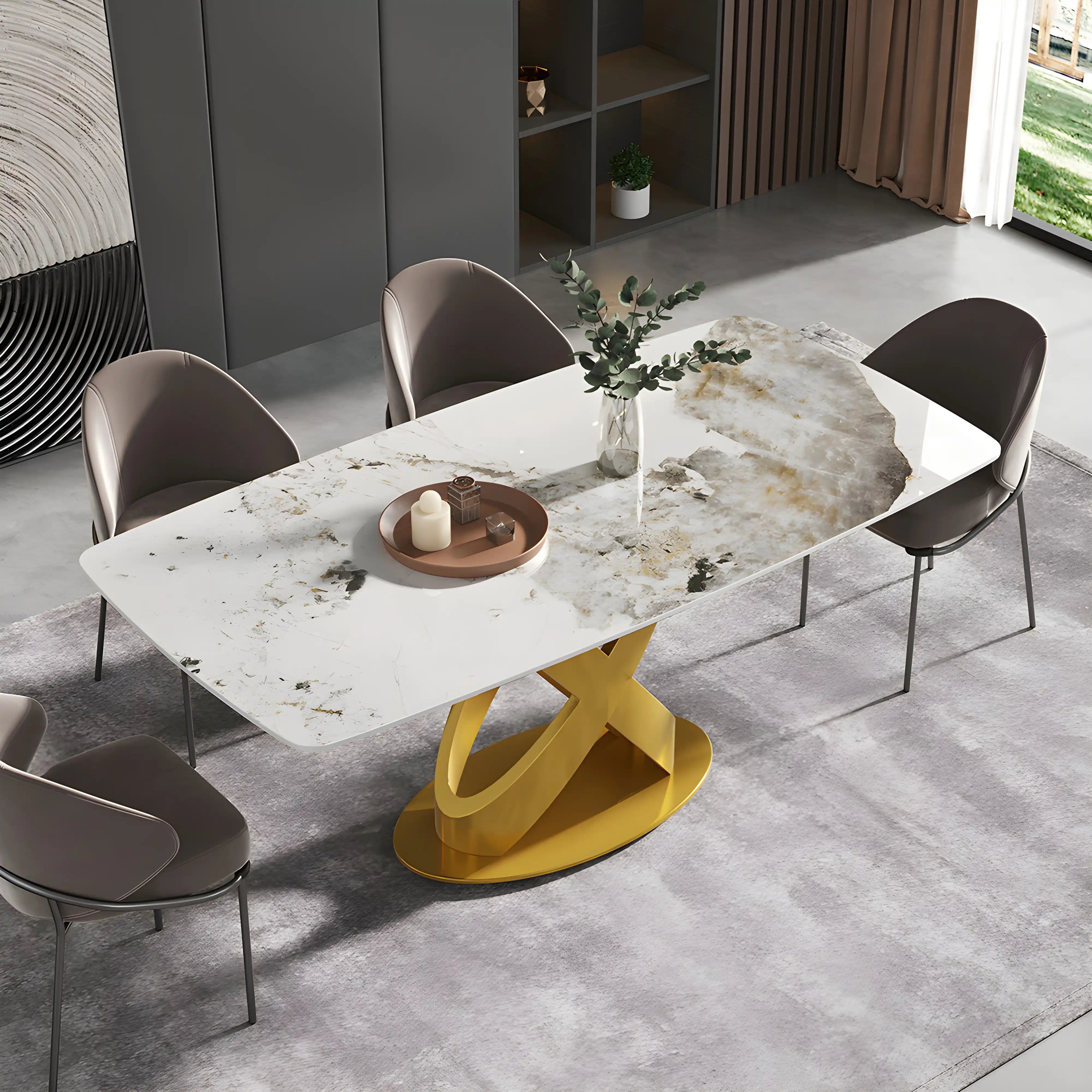 Valessa Cross Dining Table Table Interior Moderna Gold White + Gray