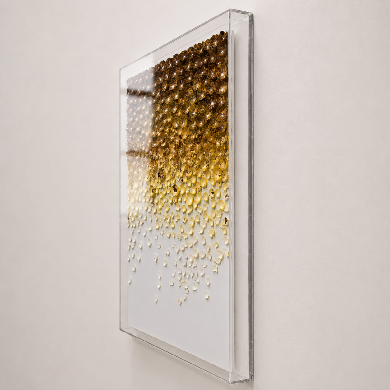 Sedimentation | Citrine side profile — clear acrylic float frame depth
