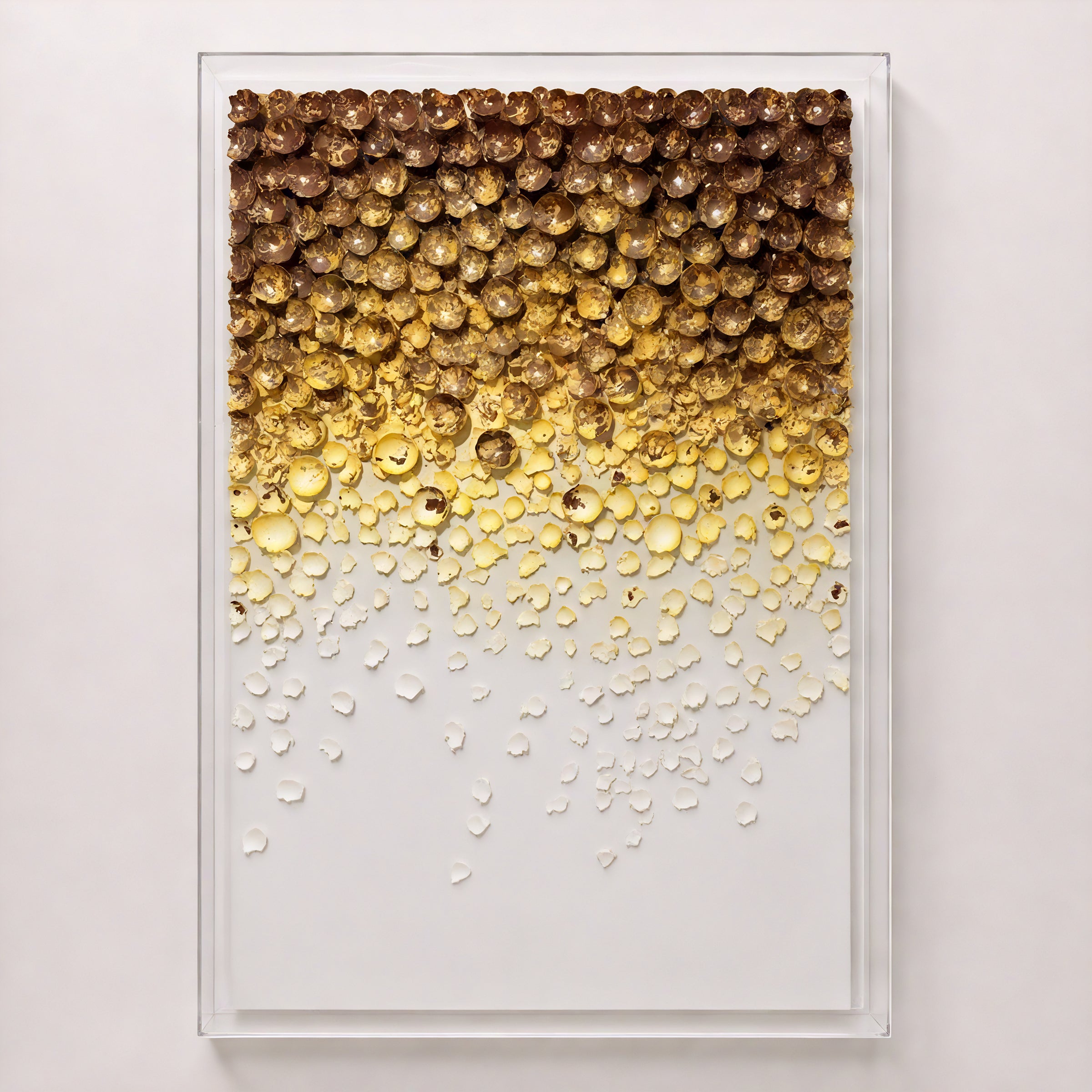 Sedimentation | Citrine paper sculpture wall art — amber gold sphere relief, straight-on hero