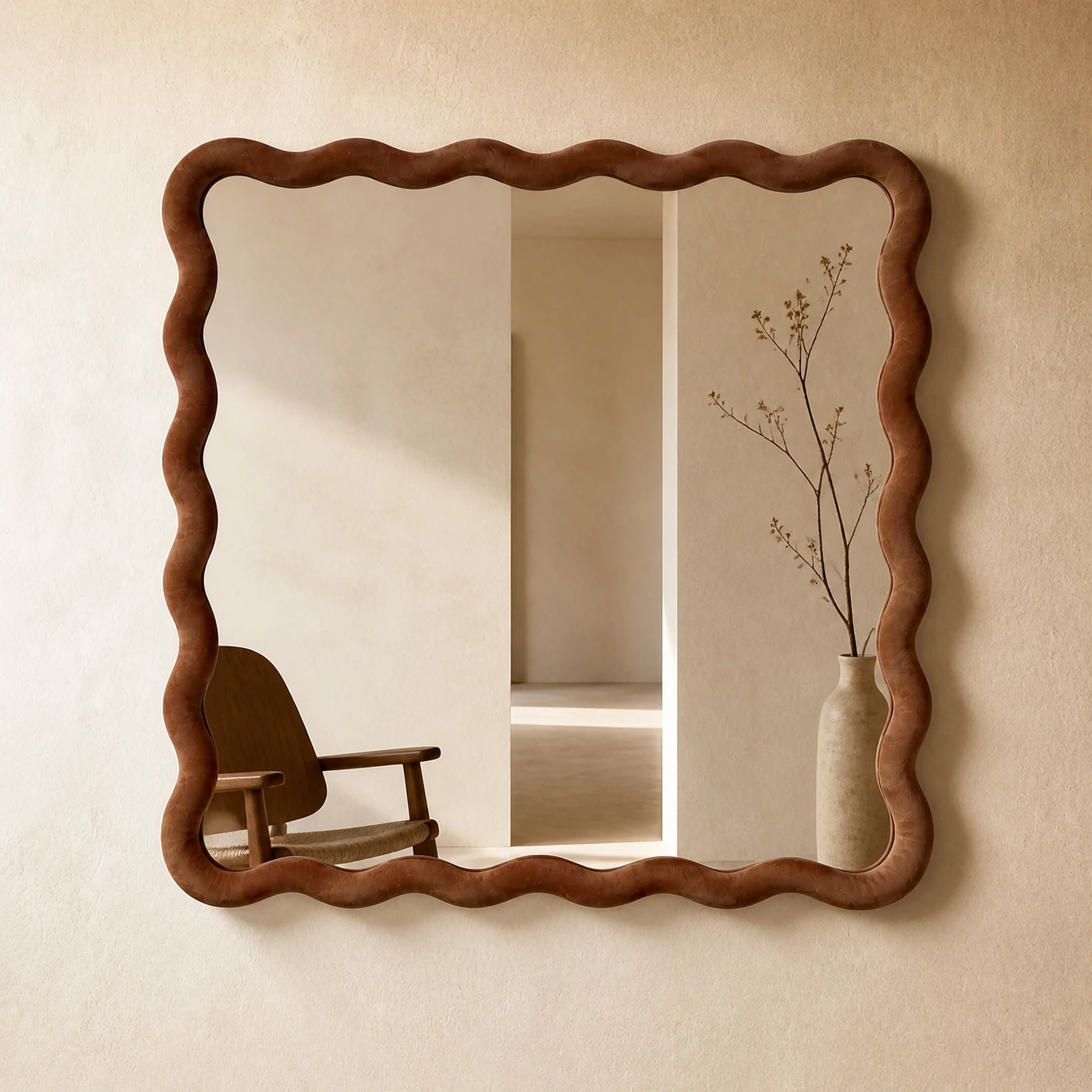 Velvet Wave Mirror Mirror Interior Moderna Chocolate Brown New