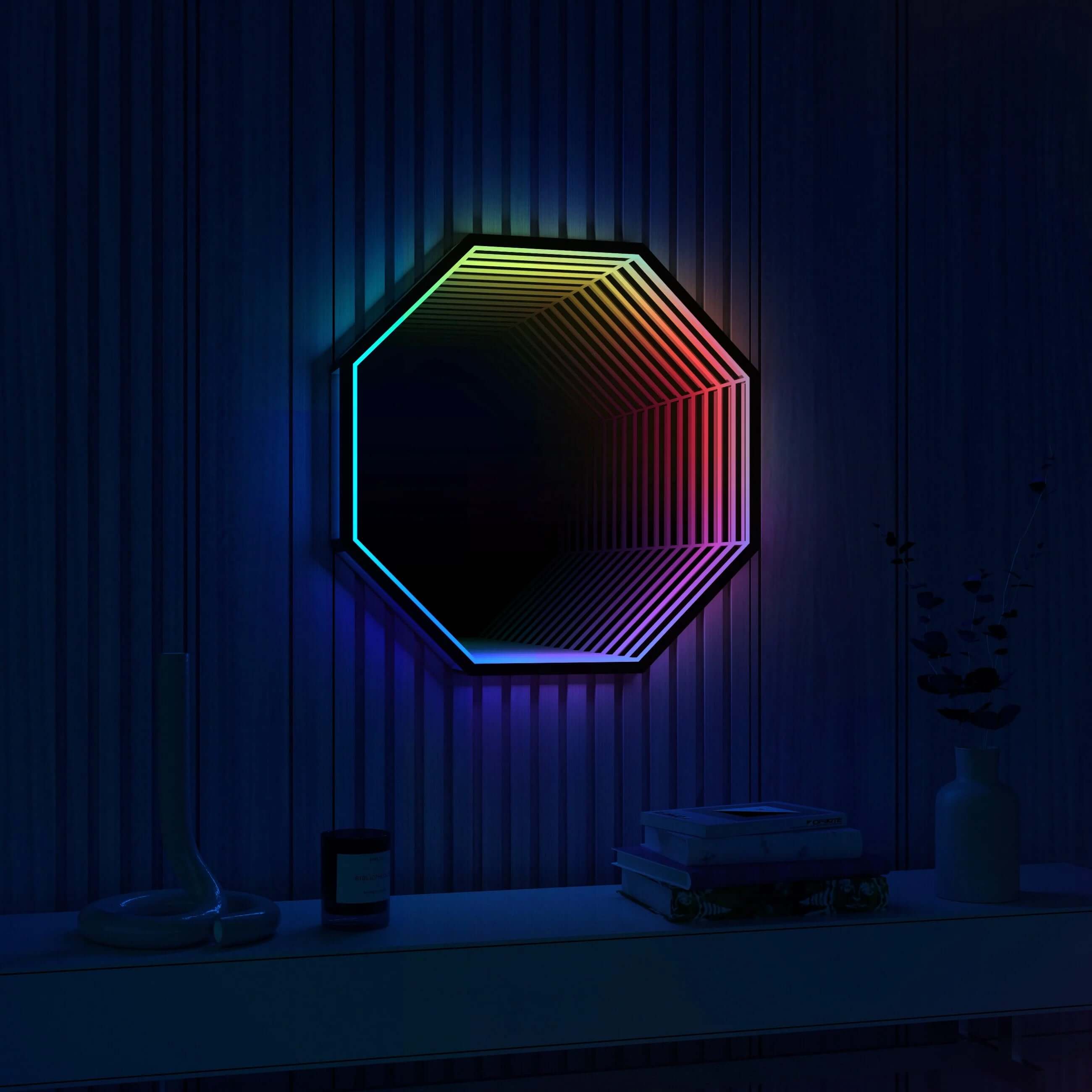 3D Octagon Infinity Mirror Mirror Interior Moderna   