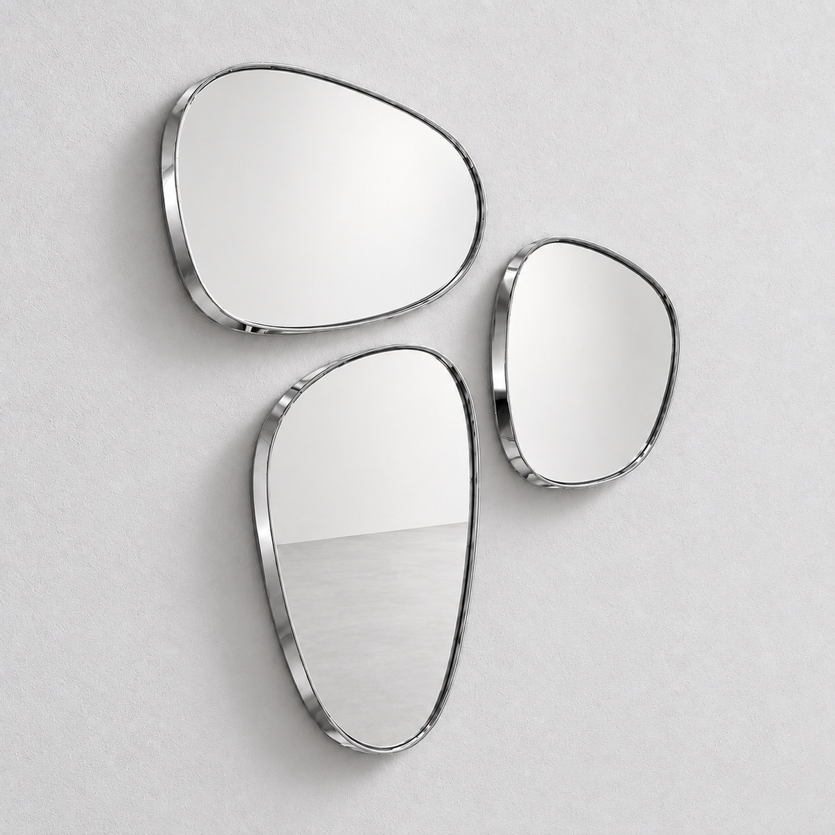 Pebble Mirror Set Mirror Interior Moderna Chrome Silver New
