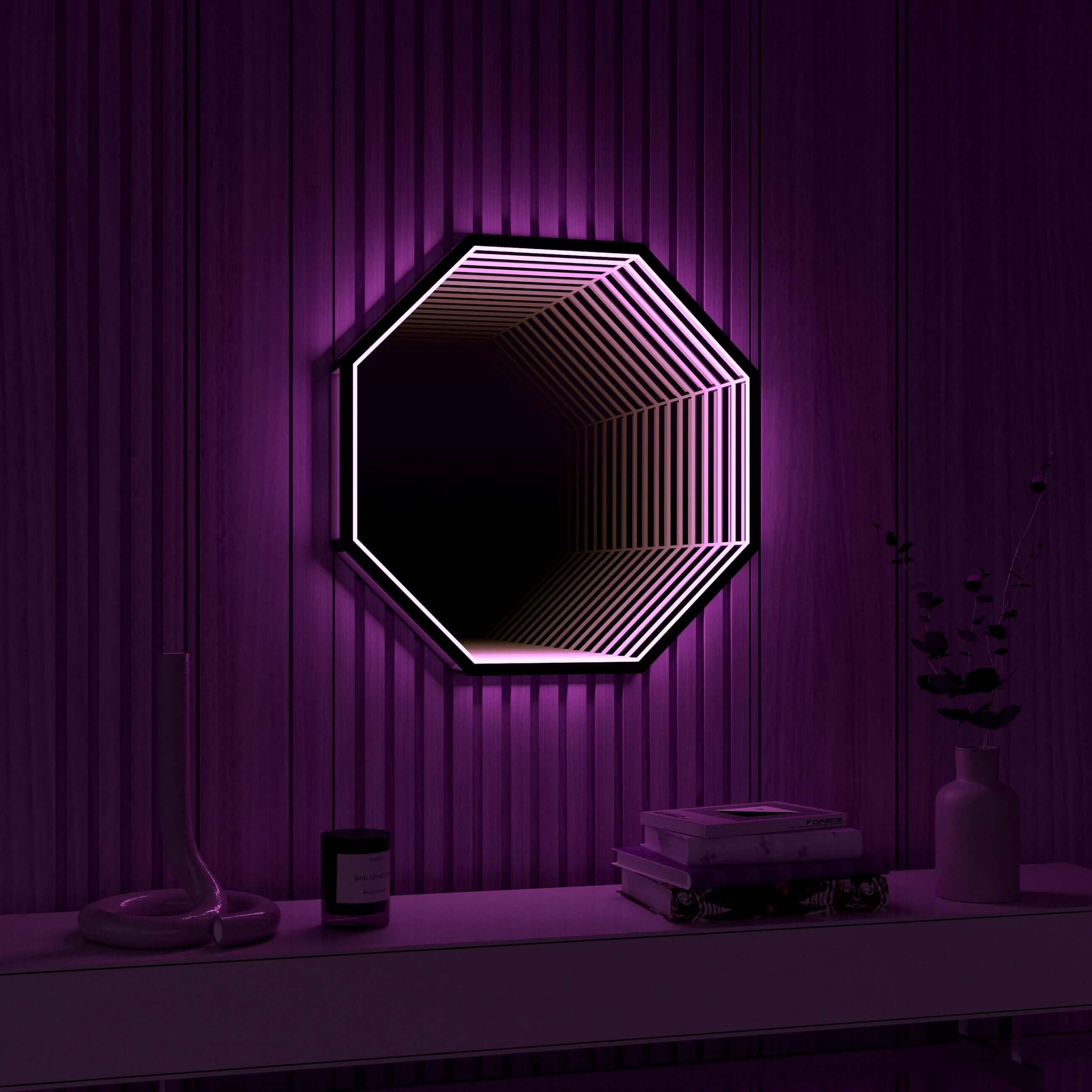 3D Octagon Infinity Mirror Mirror Interior Moderna   