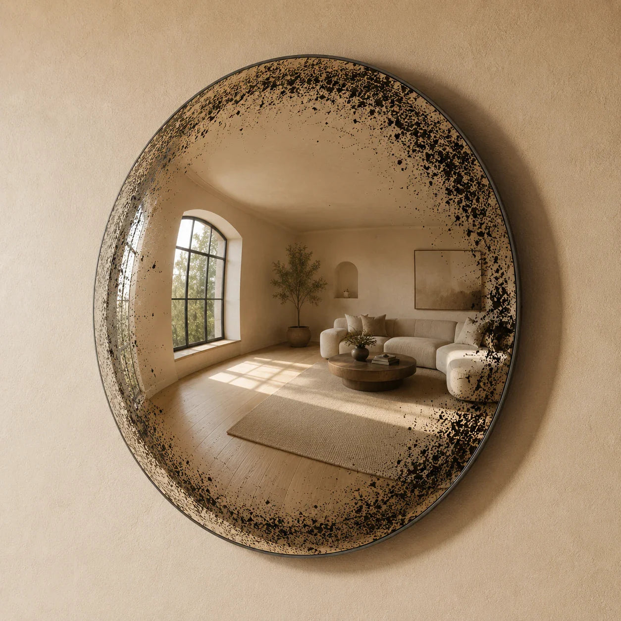 Convex Glow Mirror | Antiqued Mercury Halo Mirror Interior Moderna