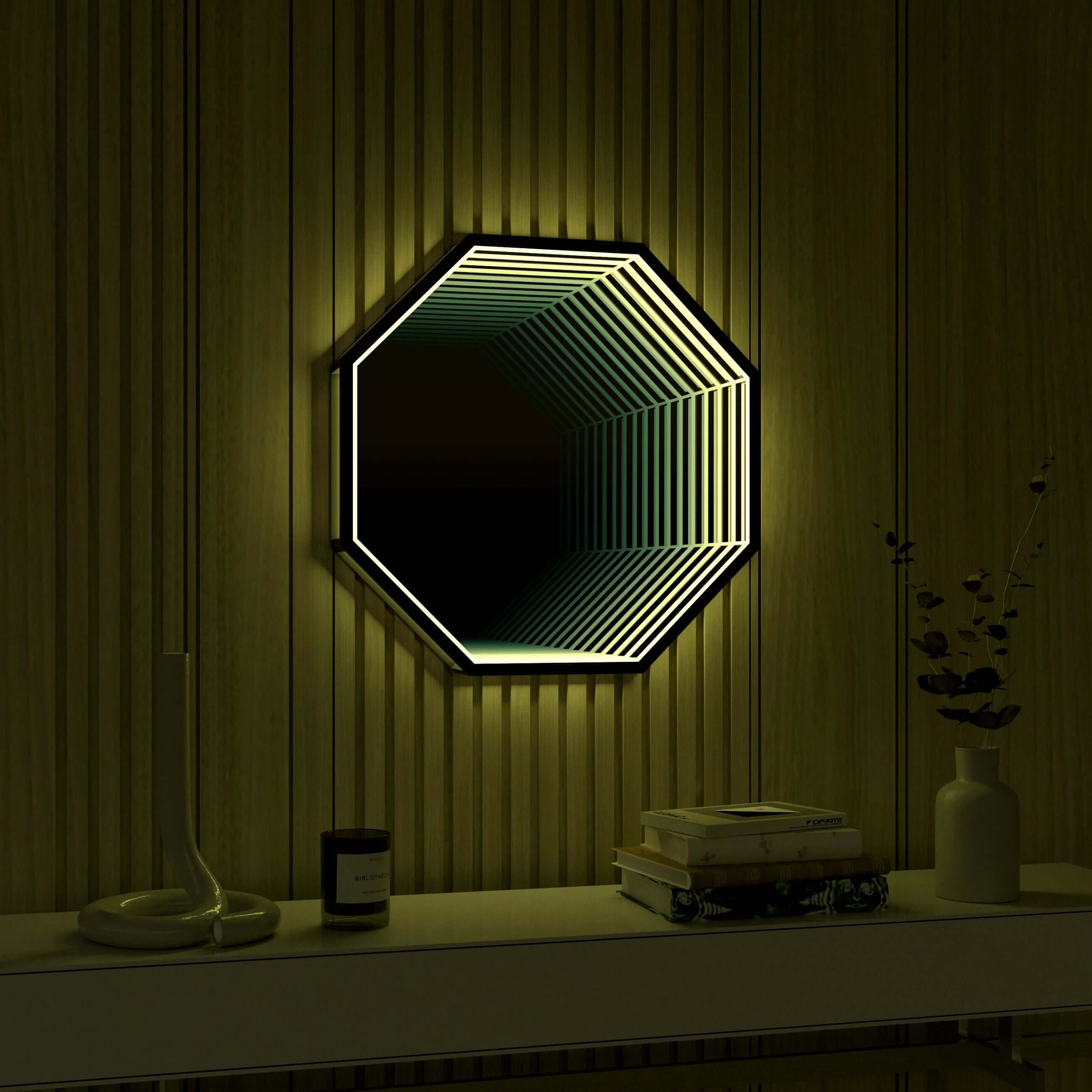 3D Octagon Infinity Mirror Mirror Interior Moderna   