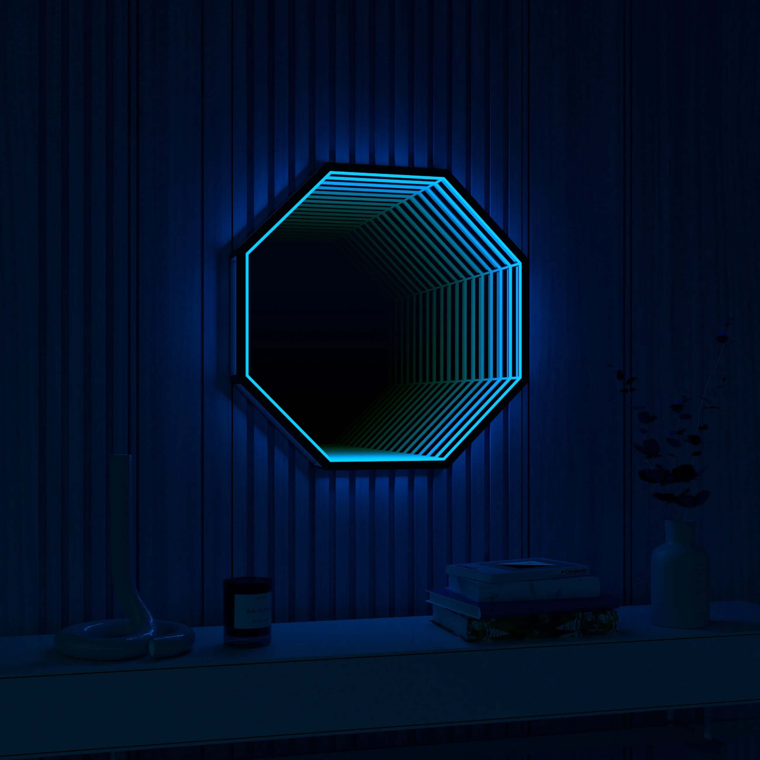 3D Octagon Infinity Mirror Mirror Interior Moderna   