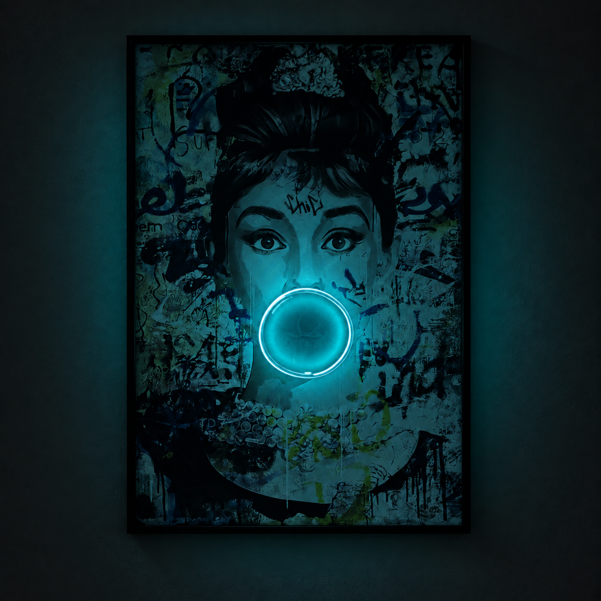 Audrey Hepburn Bubble Gum LED Painting Wall Art Interior Moderna