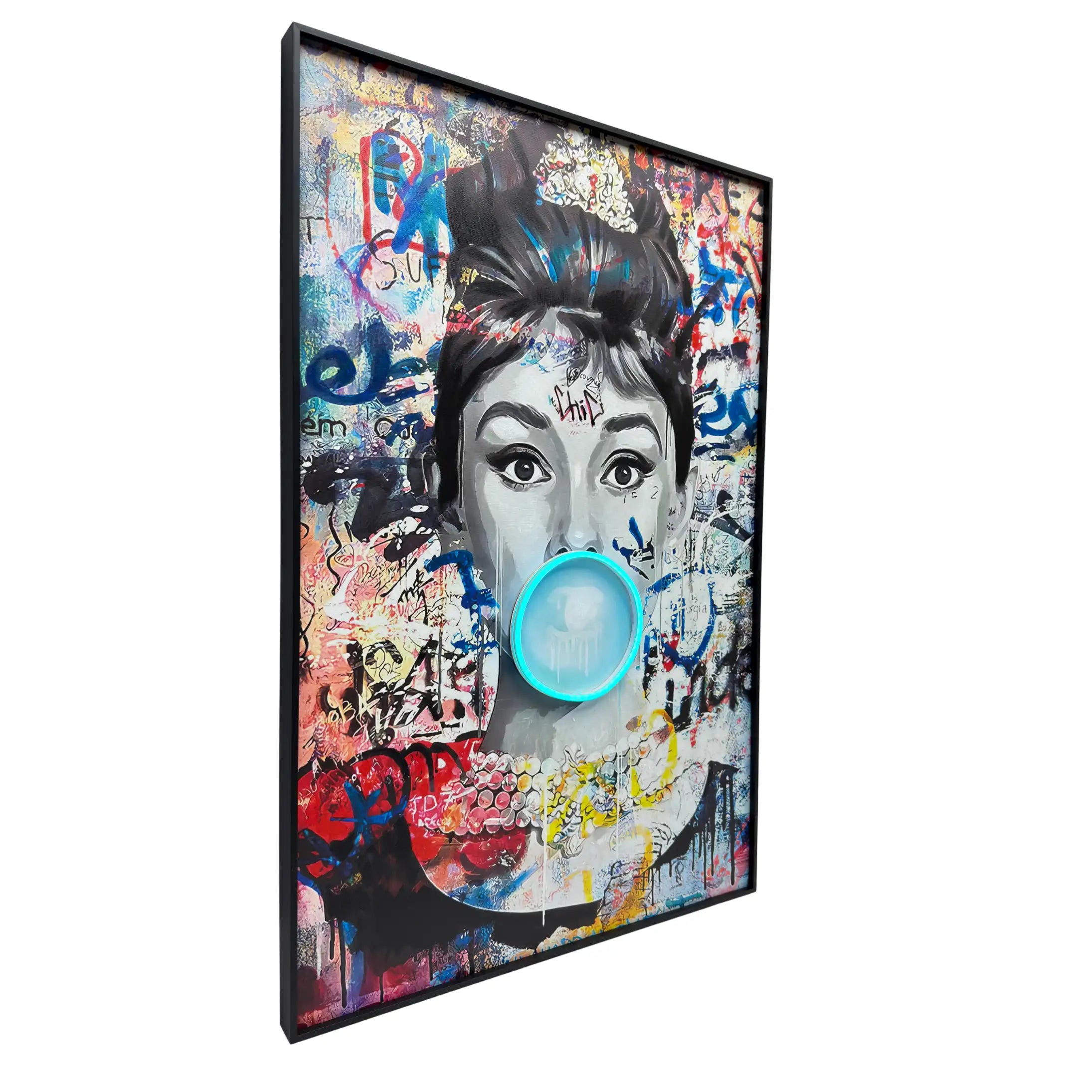 Audrey Hepburn Pop Art | Bubble Gum LED Painting | Modern Street Décor