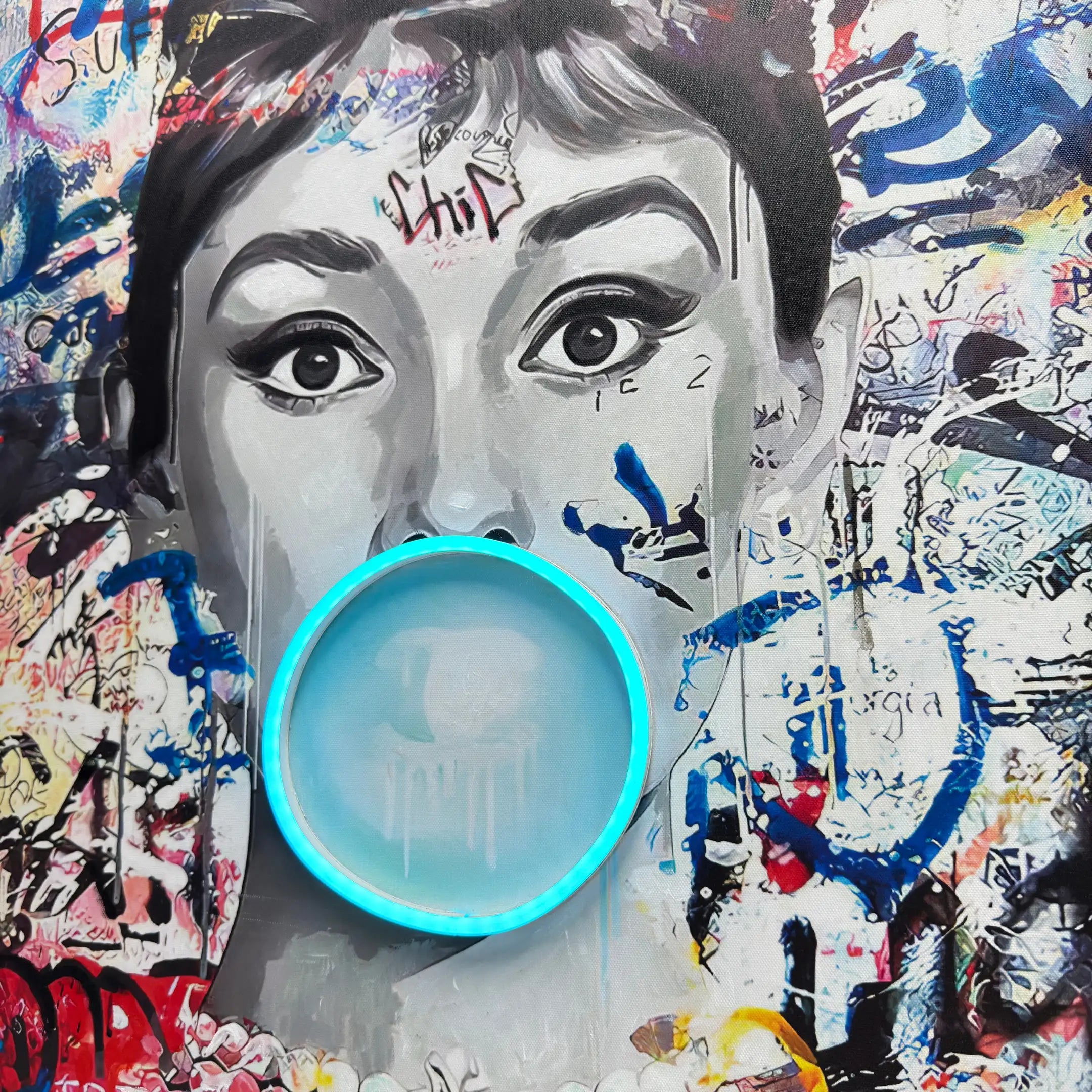 Audrey Hepburn Bubble Gum LED Painting Wall Art Interior Moderna
