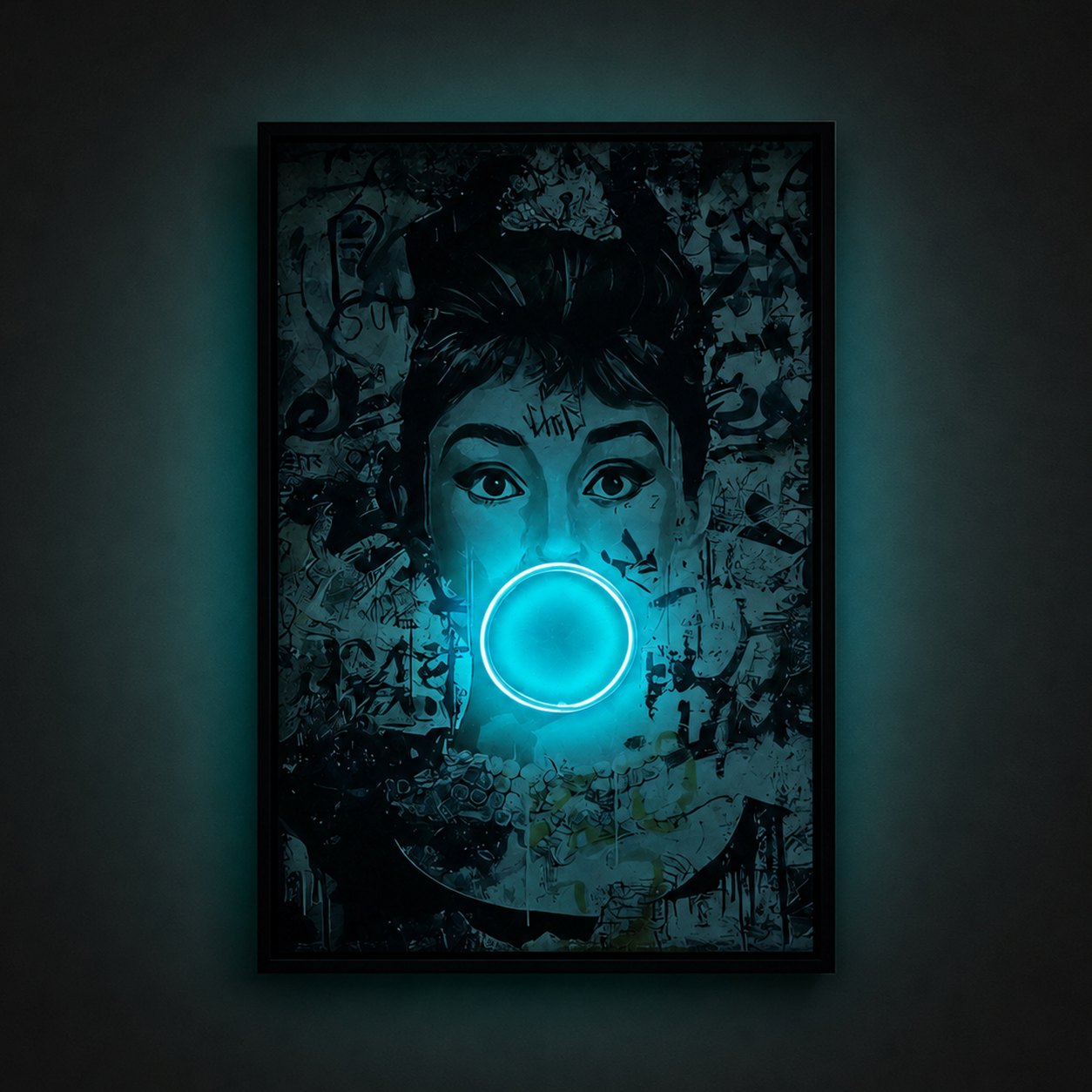 Audrey Hepburn Bubble Gum LED Painting Wall Art Interior Moderna