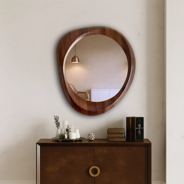Woodworked Elegance Irregular Round Mirror Mirror Interior Moderna