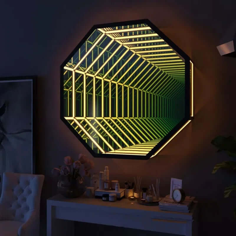 3D Octagon Infinity Mirror Mirror Interior Moderna   