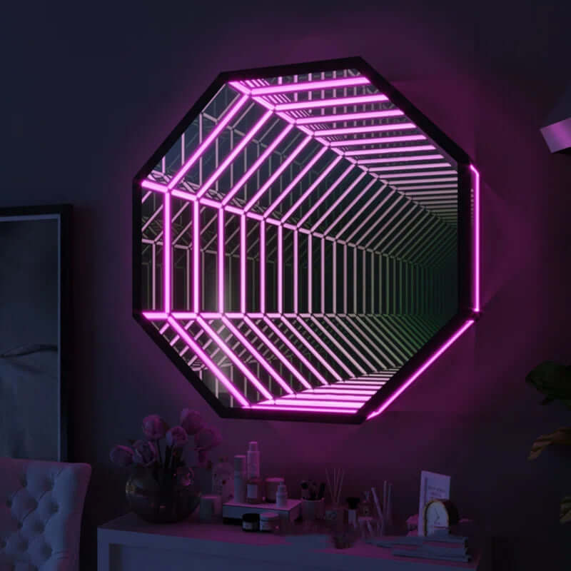 3D Octagon Infinity Mirror Mirror Interior Moderna   