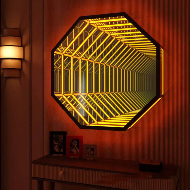 3D Octagon Infinity Mirror Mirror Interior Moderna   