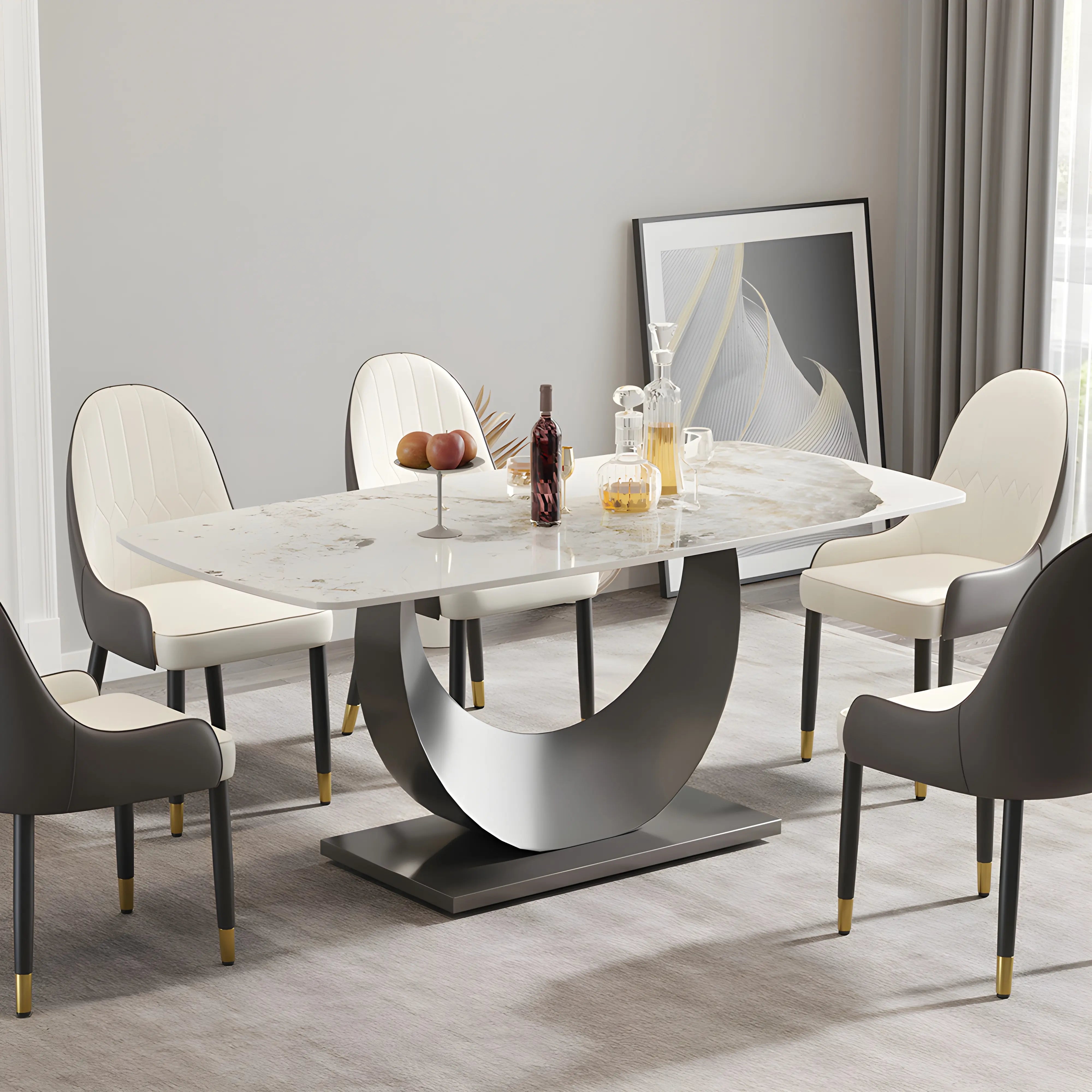 Velora Arc Dining Table Table Interior Moderna Black White + Gray