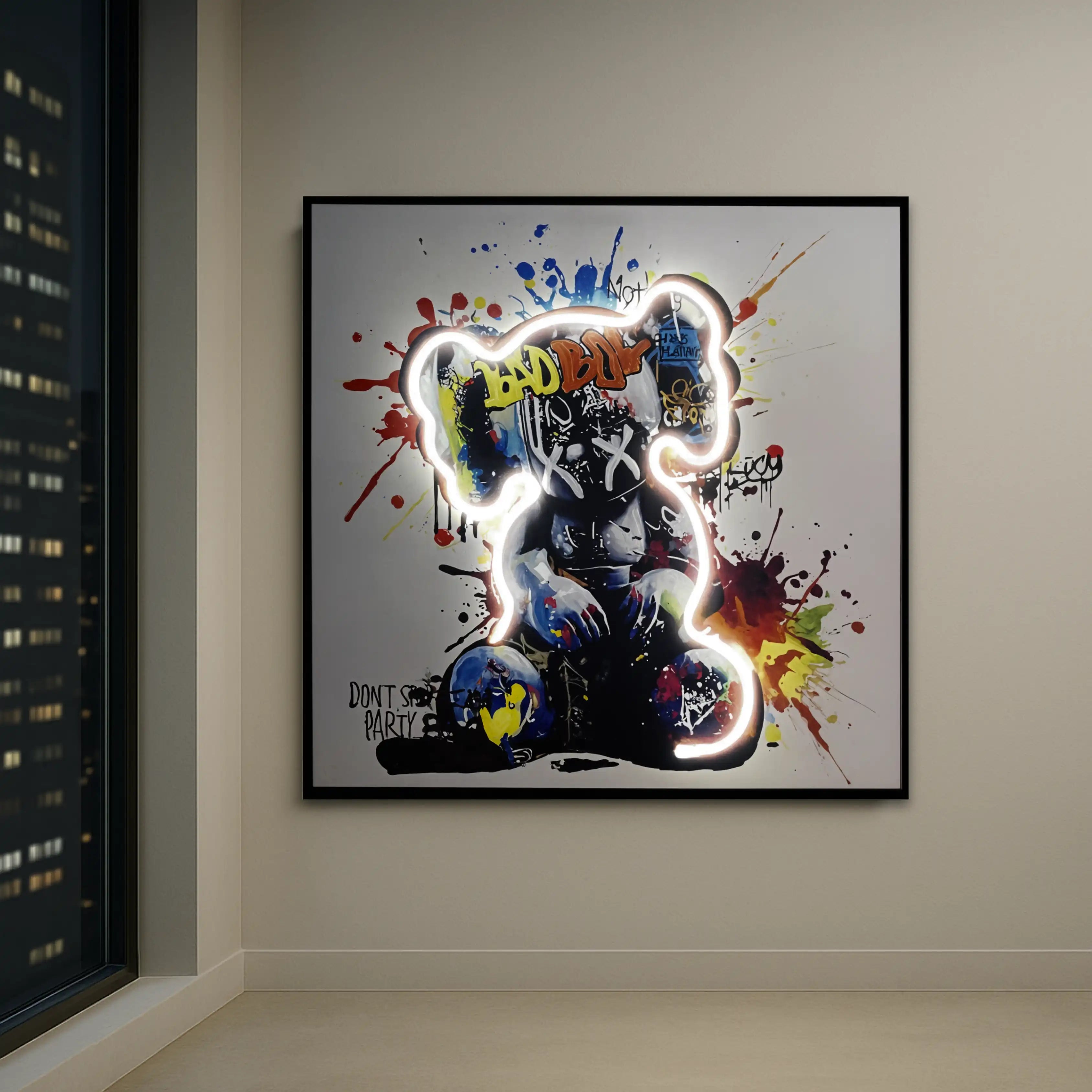 Dancing Street Art Figure LED Light – Modern LED Sculpture with X Eyes Wall Art Interior Moderna