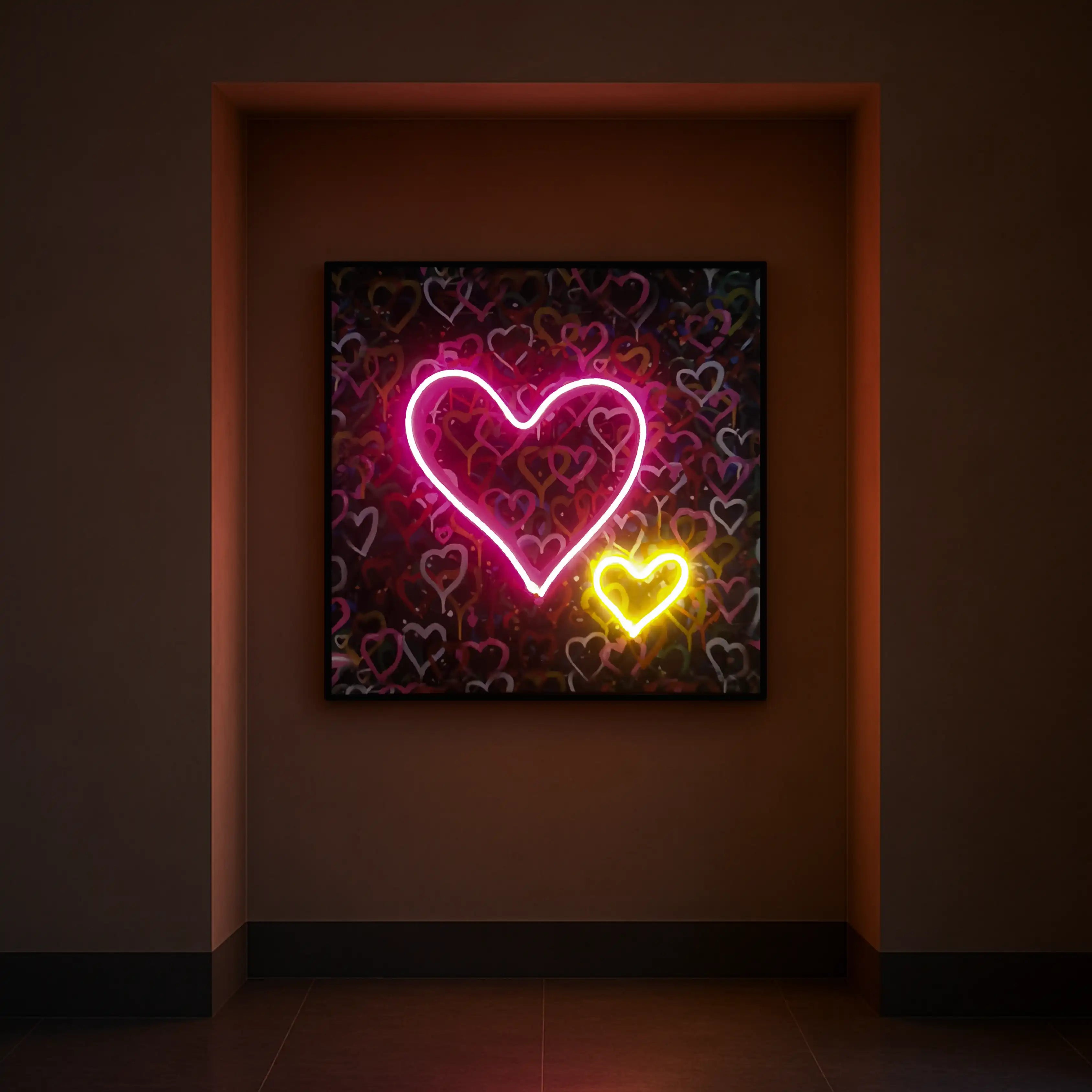Banksy Hearts Street Art | LED Canvas | Pink Neon Heart Wall Décor Wall Art Interior Moderna