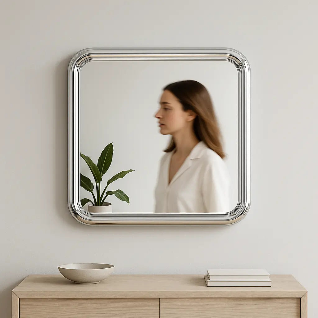Chrome Bold Square Mirror Mirror Interior Moderna