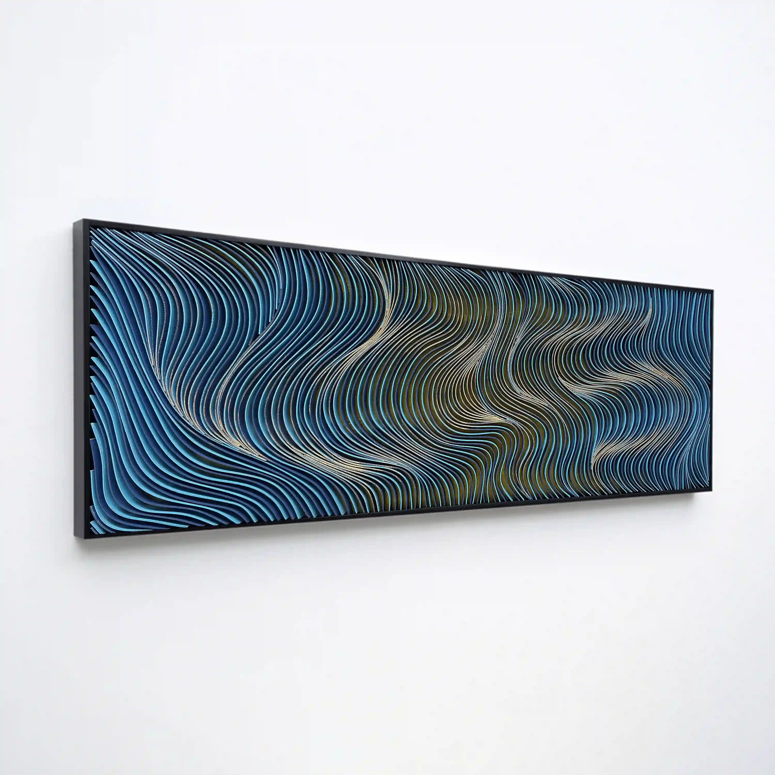 Spectral Currents | Gilded Blue Wall Art Jianzhi