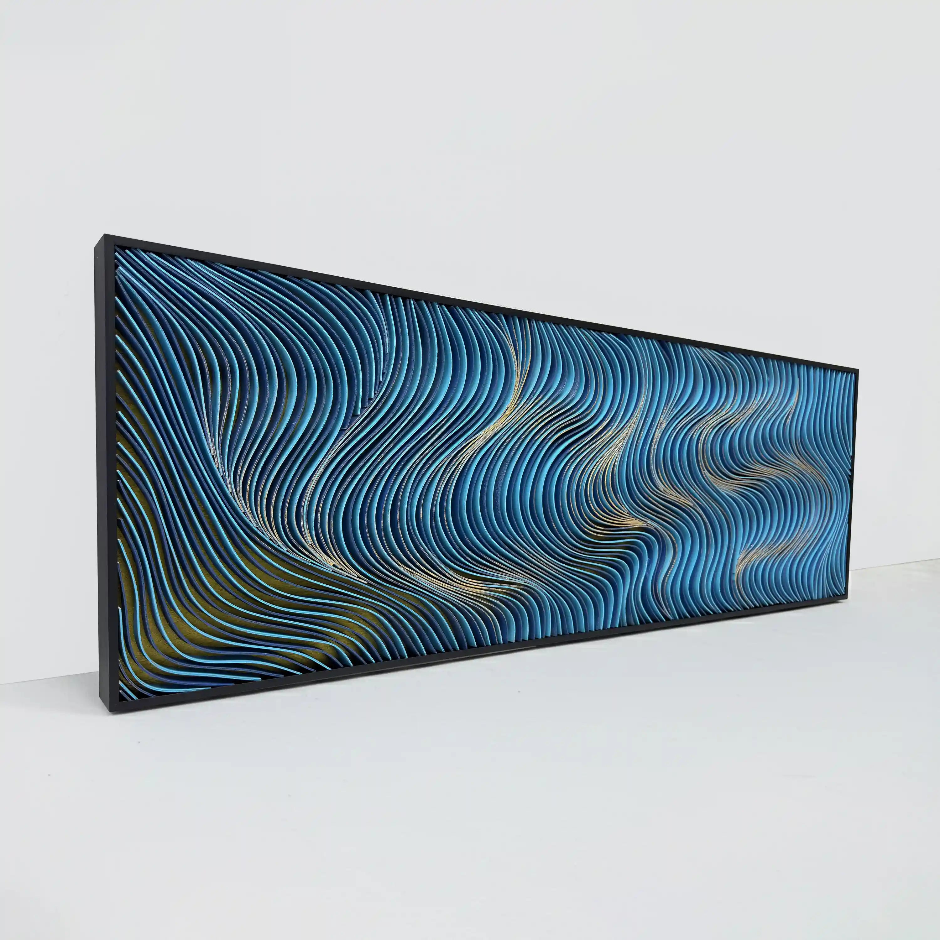 Spectral Currents | Gilded Blue Wall Art Jianzhi