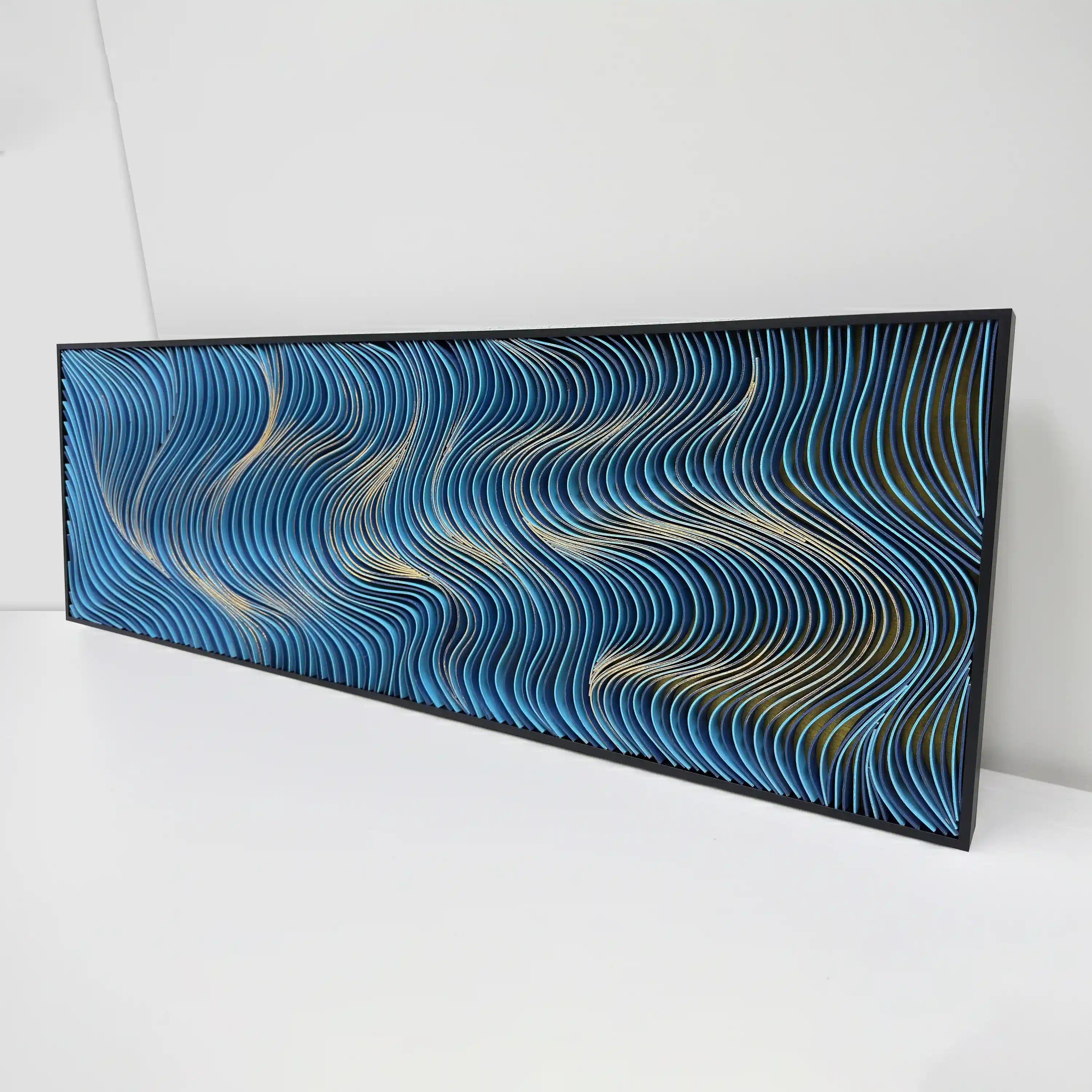 Spectral Currents | Gilded Blue Wall Art Jianzhi
