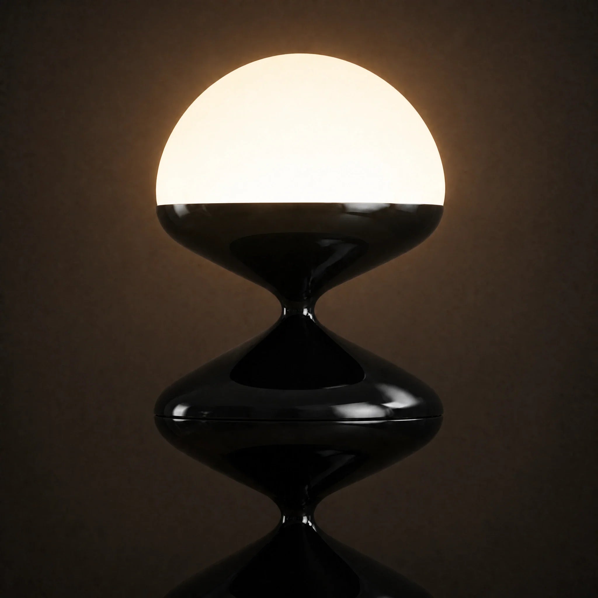 Black gourd floor lamp with stacked metal discs and frosted dome — view 6