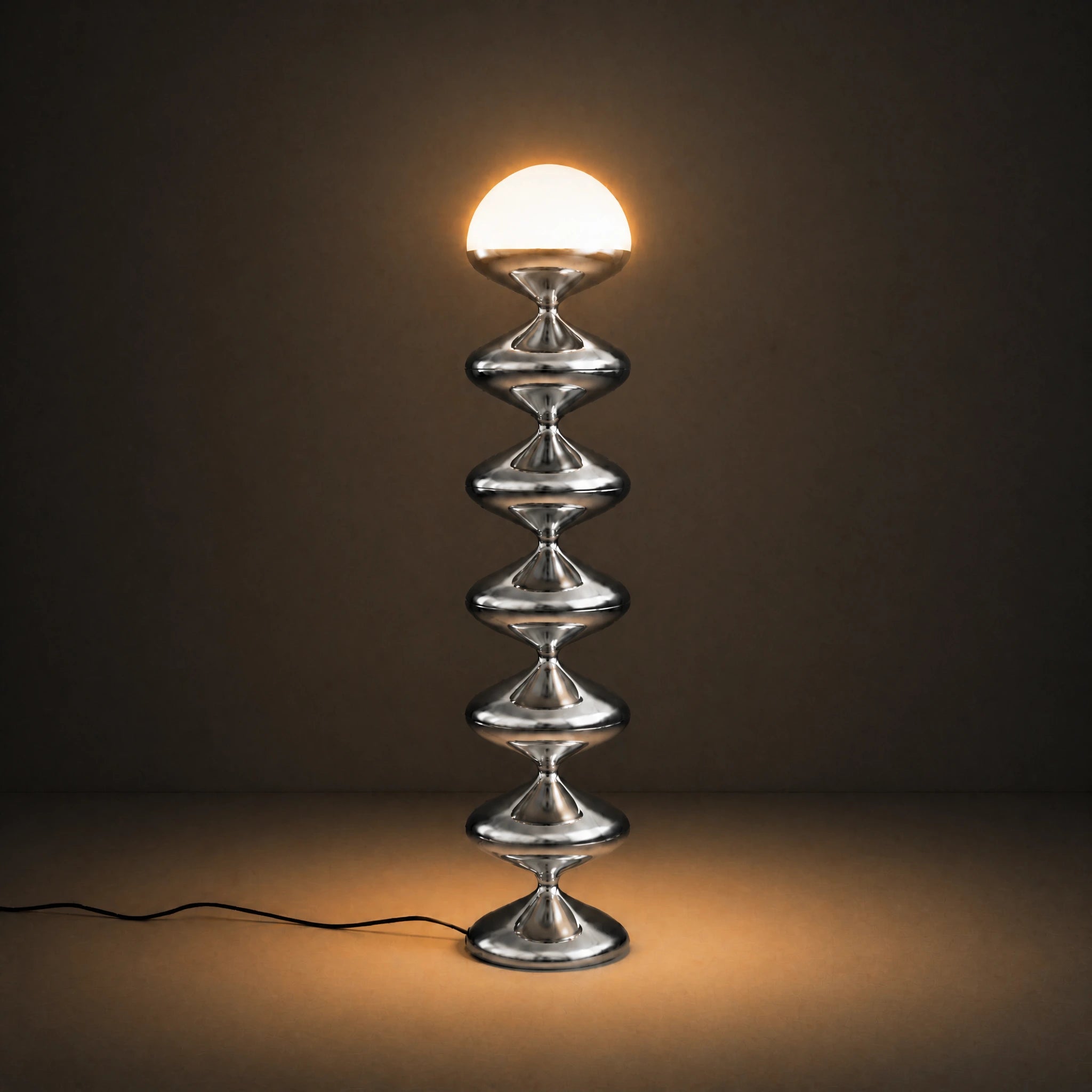 Chrome silver gourd floor lamp with stacked metal discs and frosted dome — view 6